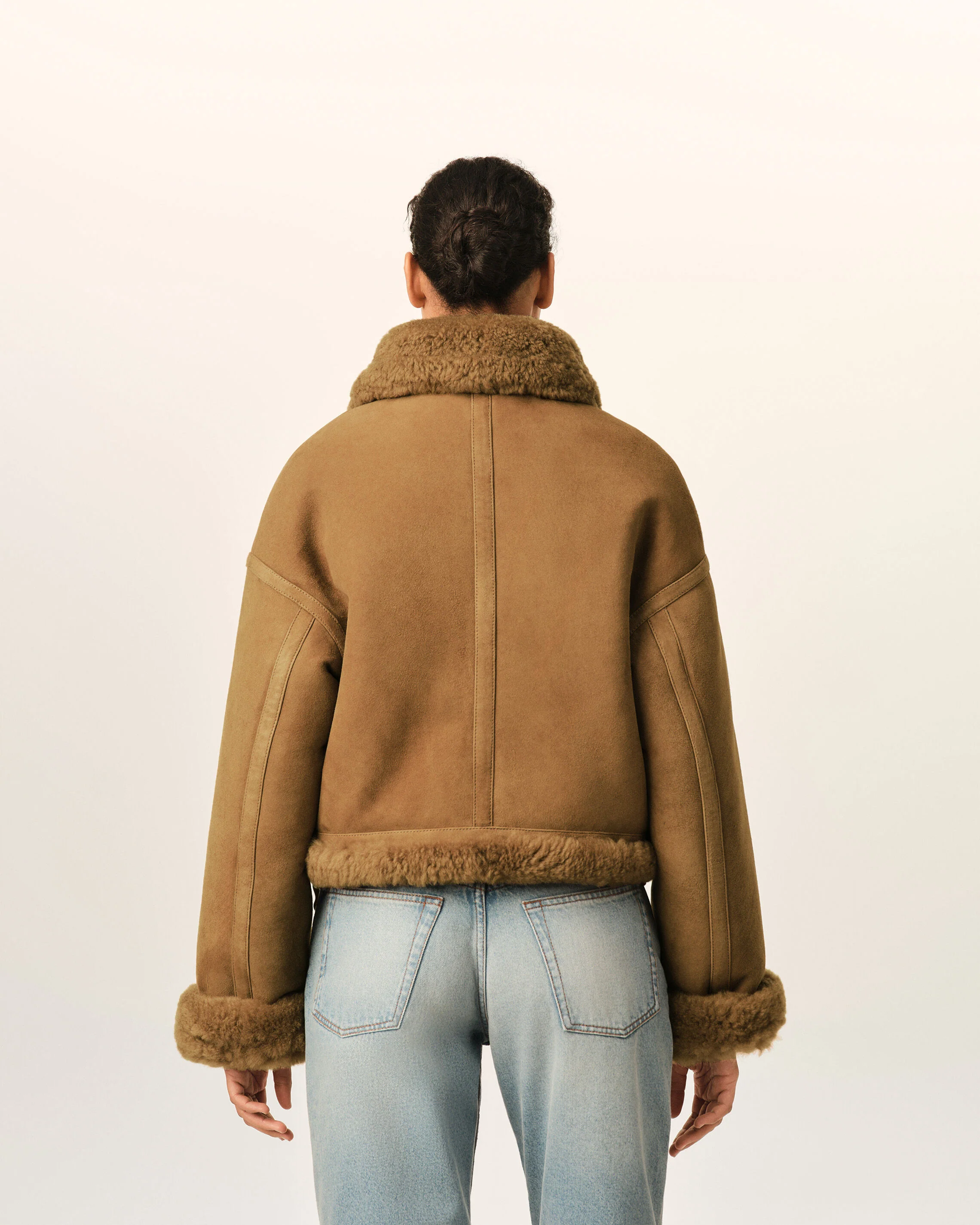AMI PARIS Aviator Shearling Jacket in Mastic Beige