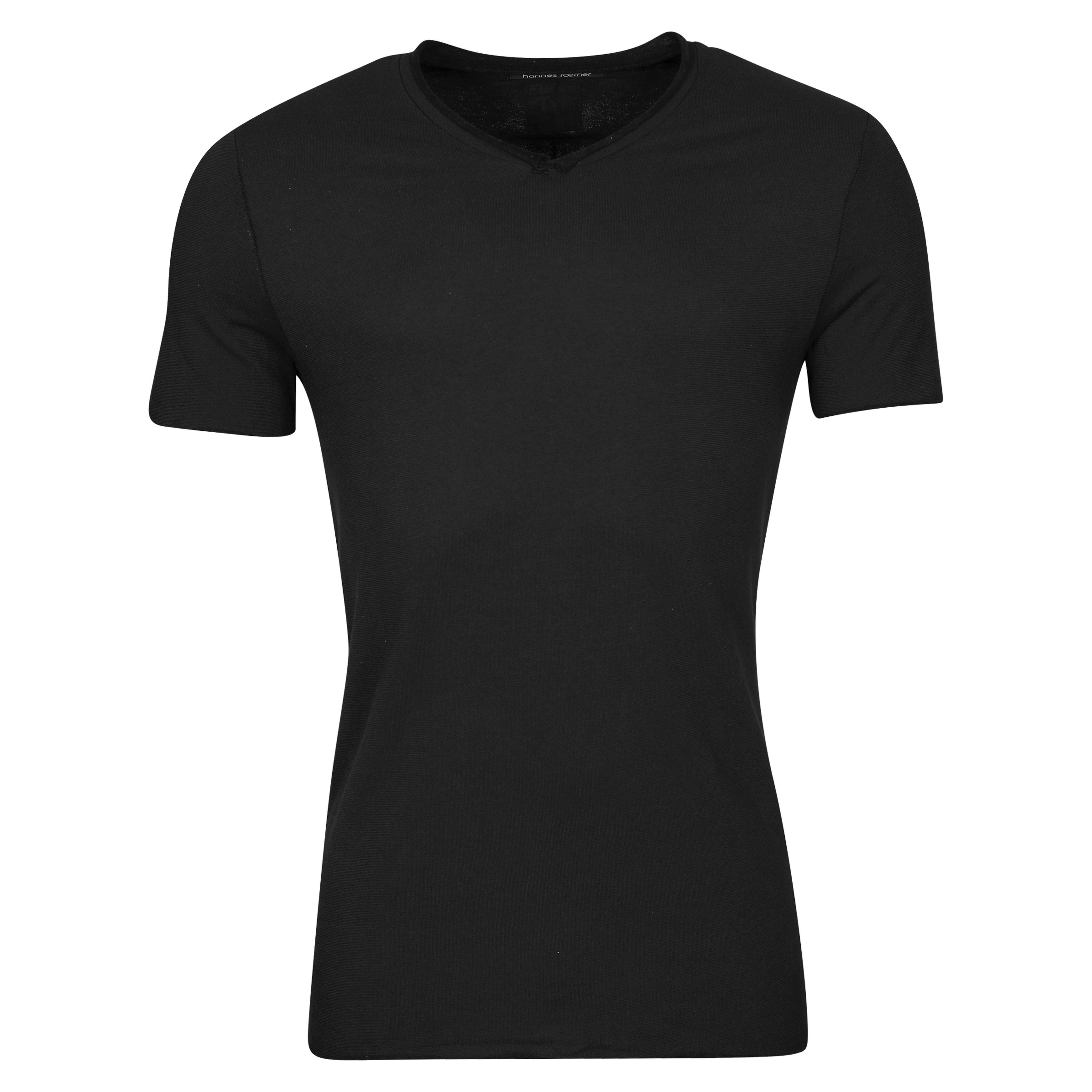 Hannes Roether Frottee V-Neck T-Shirt in Black