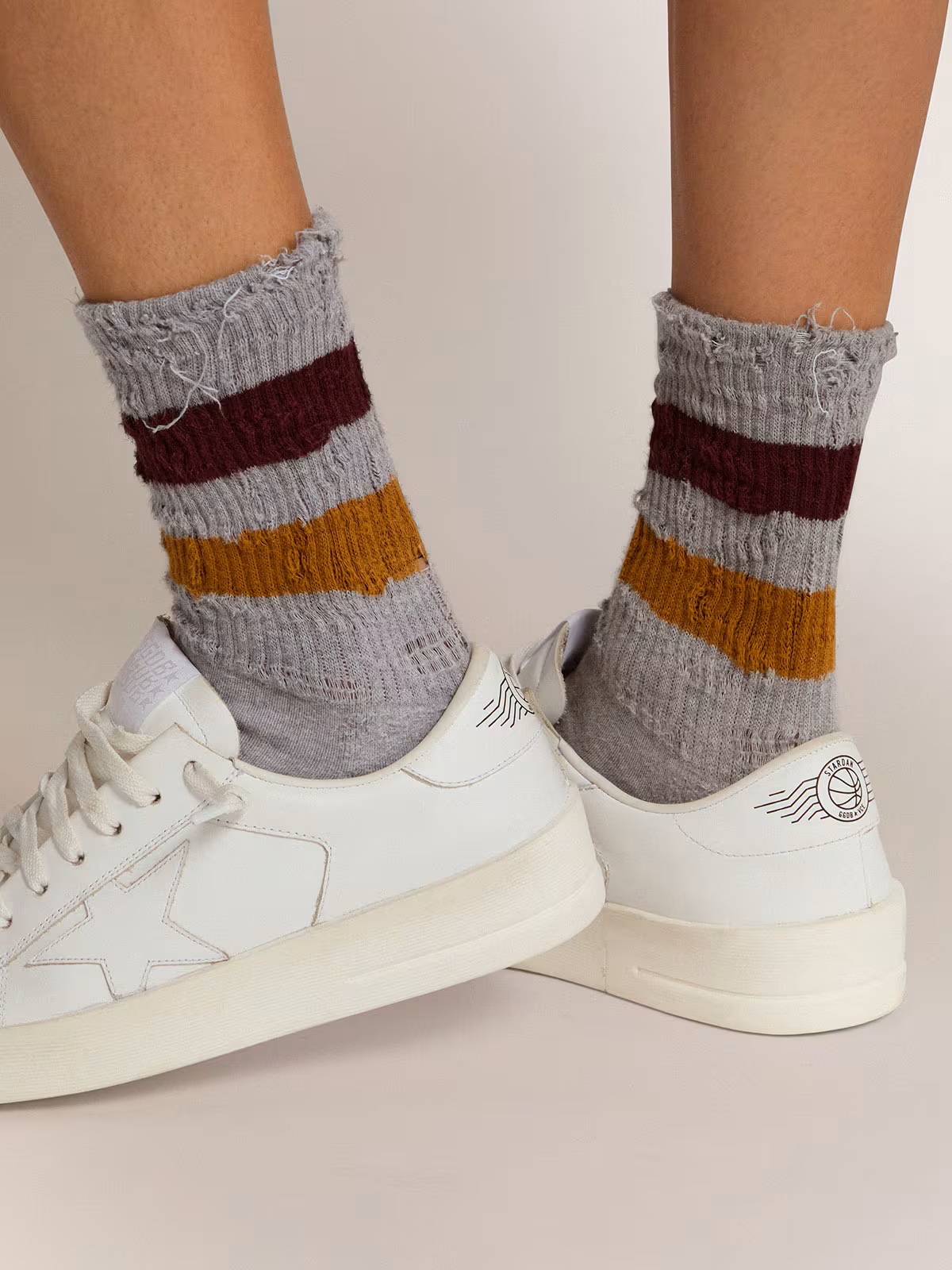 GOLDEN GOOSE Socks High Rib Stripes Socks Bordeaux/Ocre Stripe