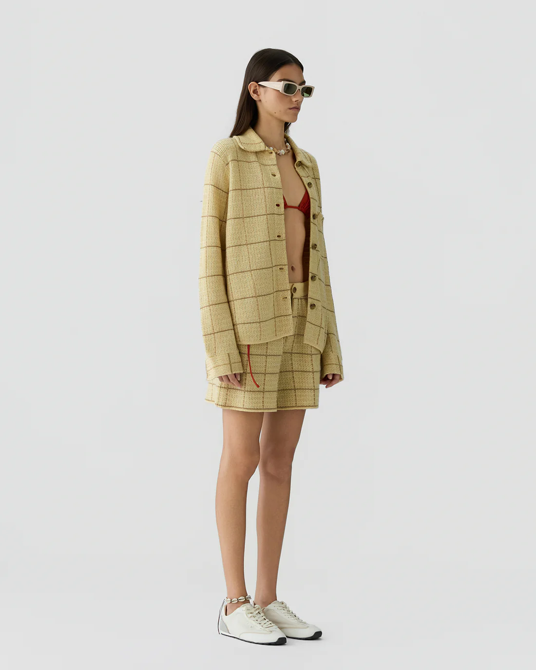 GUEST IN RESIDENCE Plaid Cashmere/Linen Short in Butter/Camel