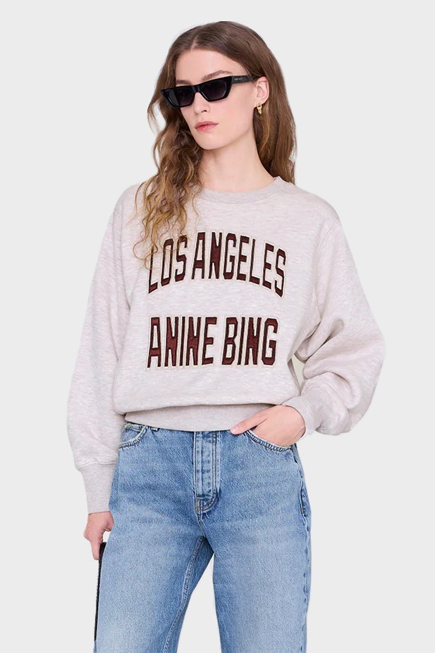 ANINE BING Shrunken Sweatshirt LA in Oatmeal Melange