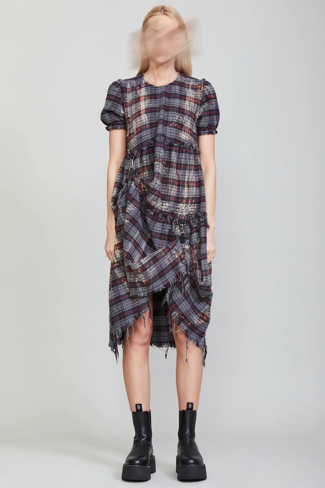 R13 Gothic Dress with Rings Multicolor Plaid