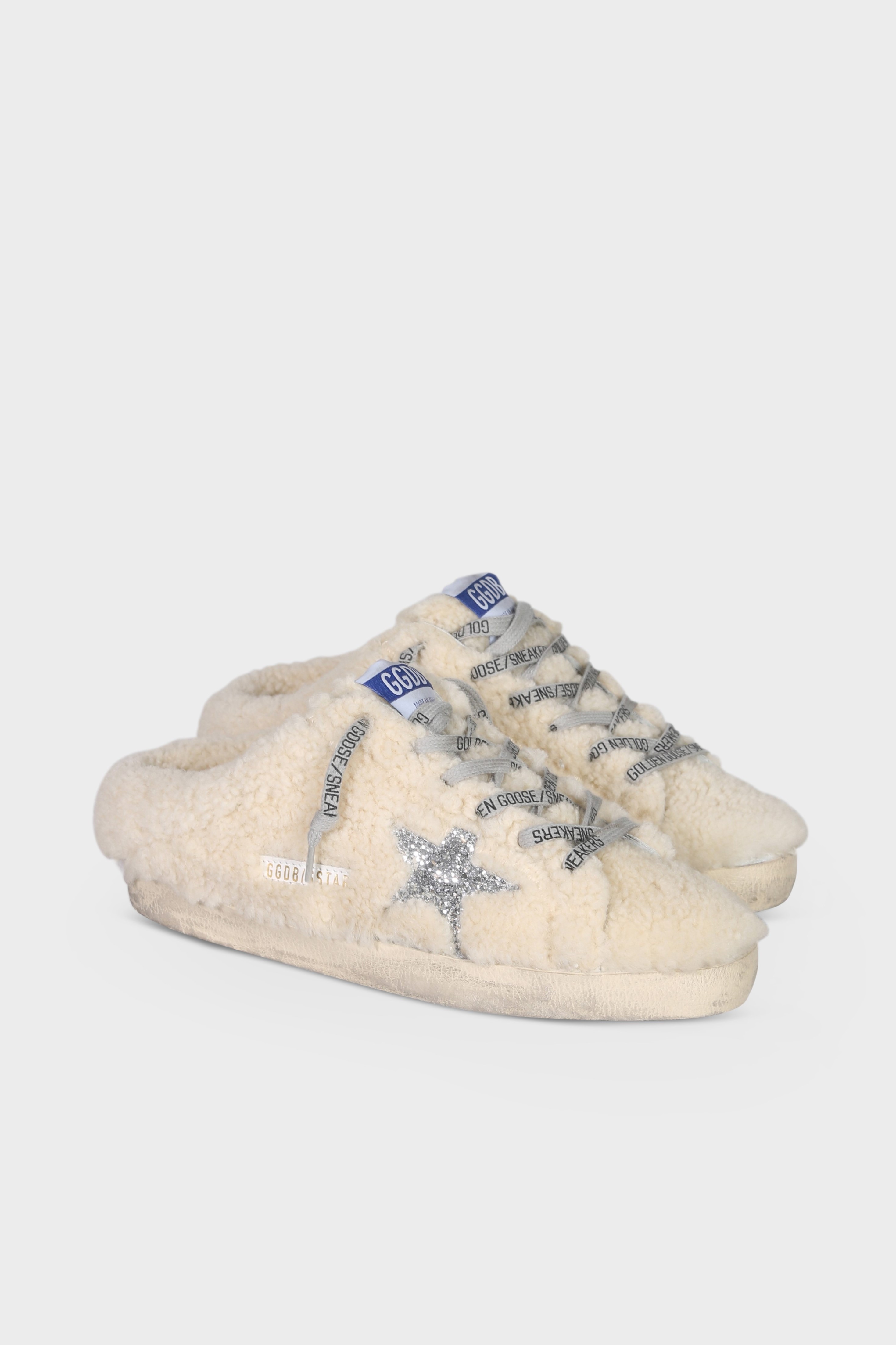 GOLDEN GOOSE Super-Star Sabot in Natural White/Silver