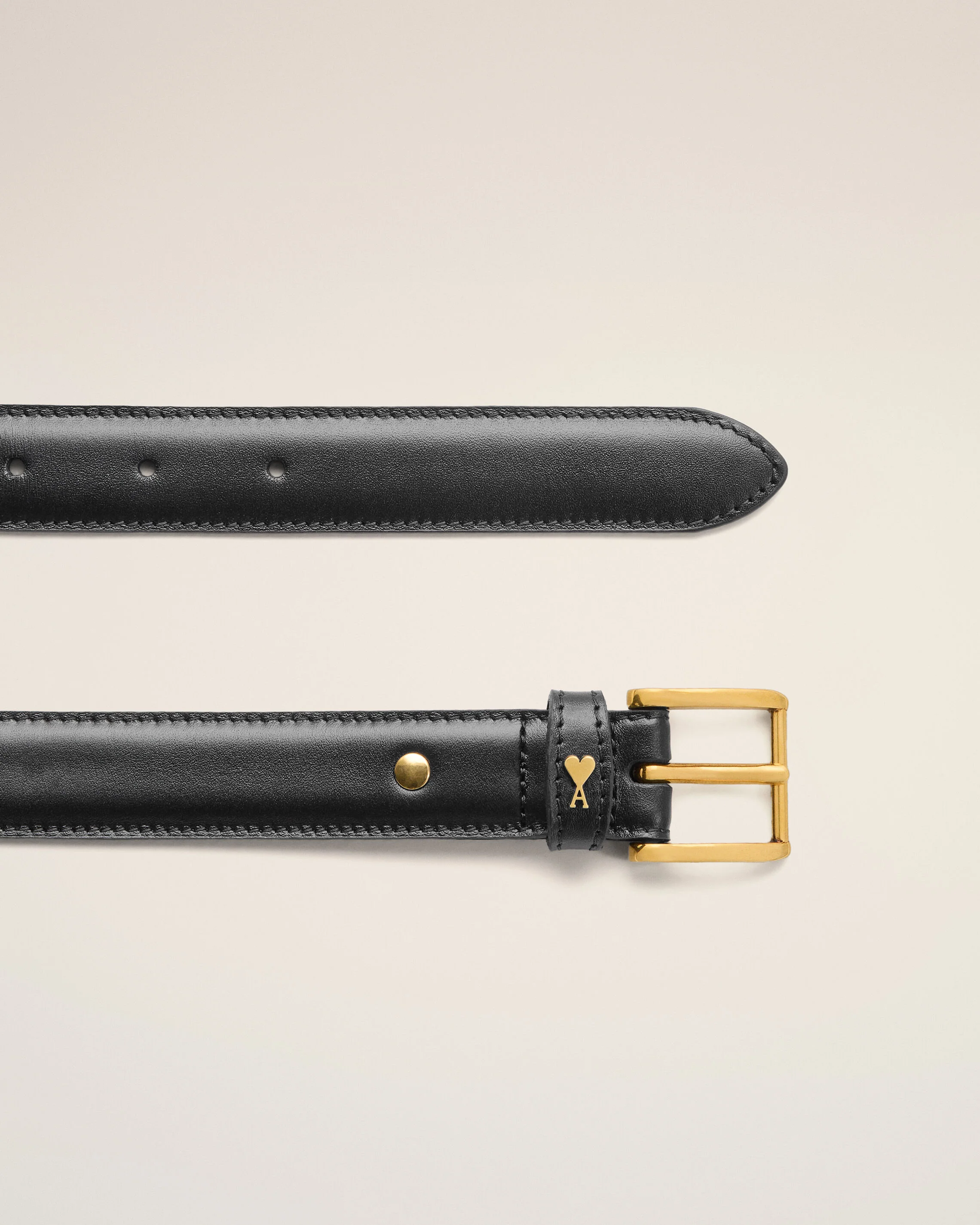 AMI PARIS Leather Belt in Black/Gold