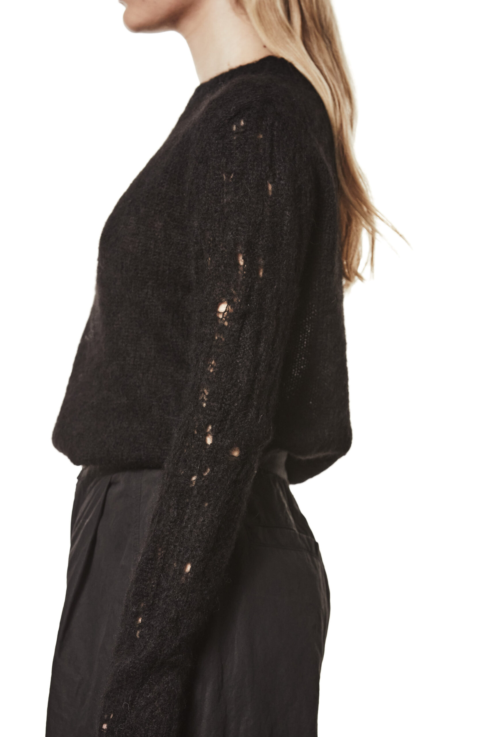 THOM KROM Distroyed Knit Pullover in Black