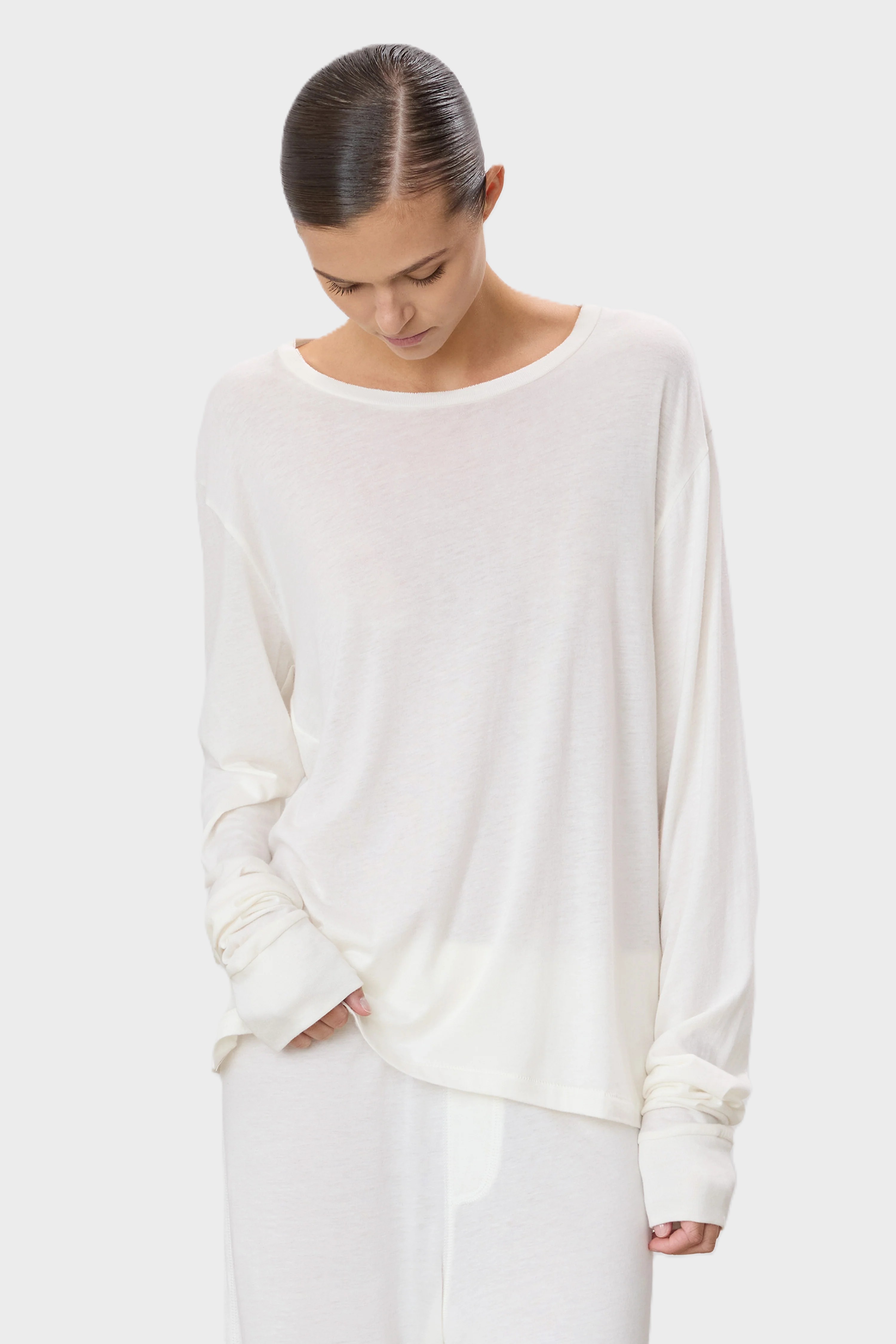 ÉTERNE Long Sleeve Boyfriend Tee in Ivory