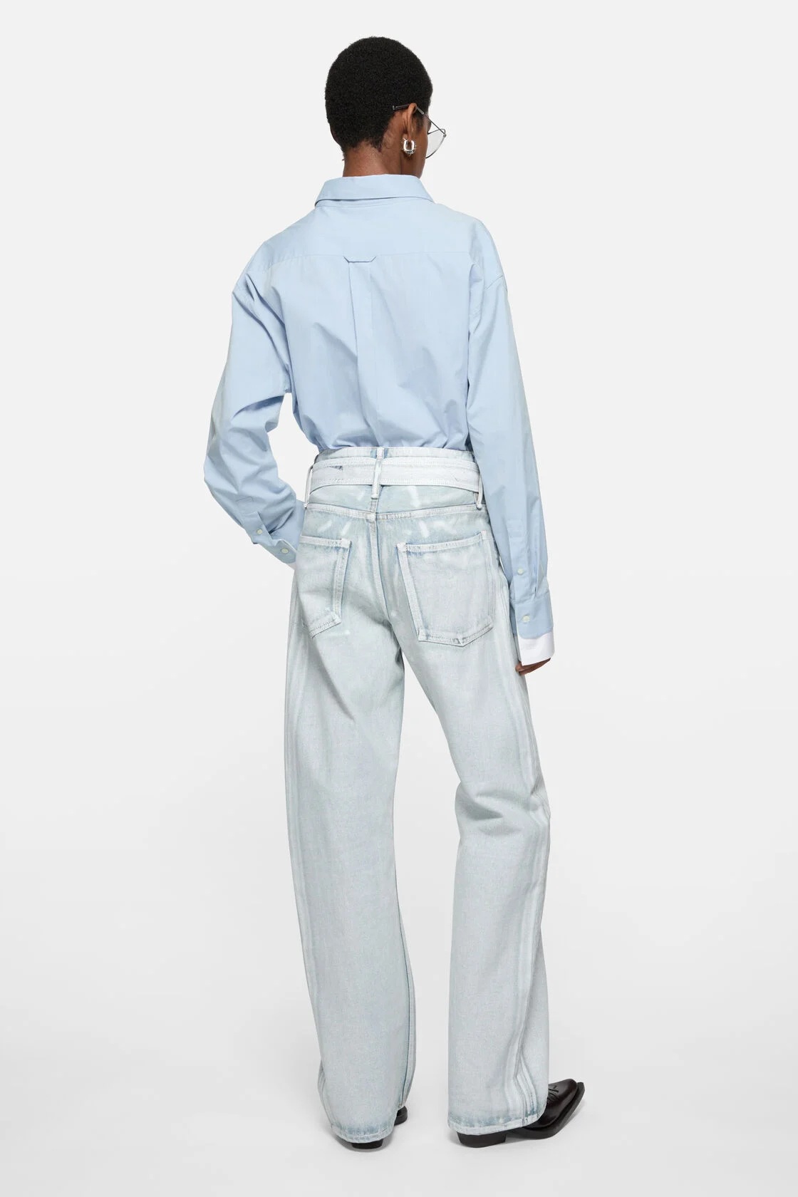 ACNE STUDIOS Double Layered Blouse in Light Blue/White