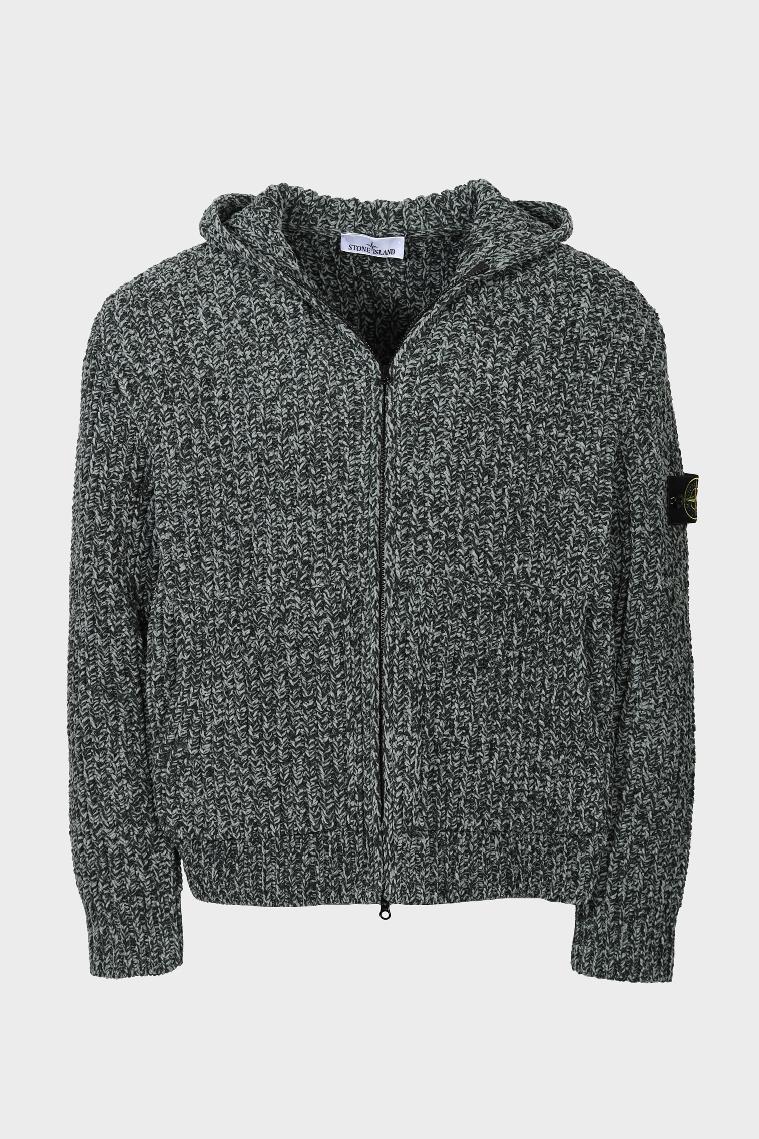STONE ISLAND Chenille Knit Jacket in Sage Green Melange
