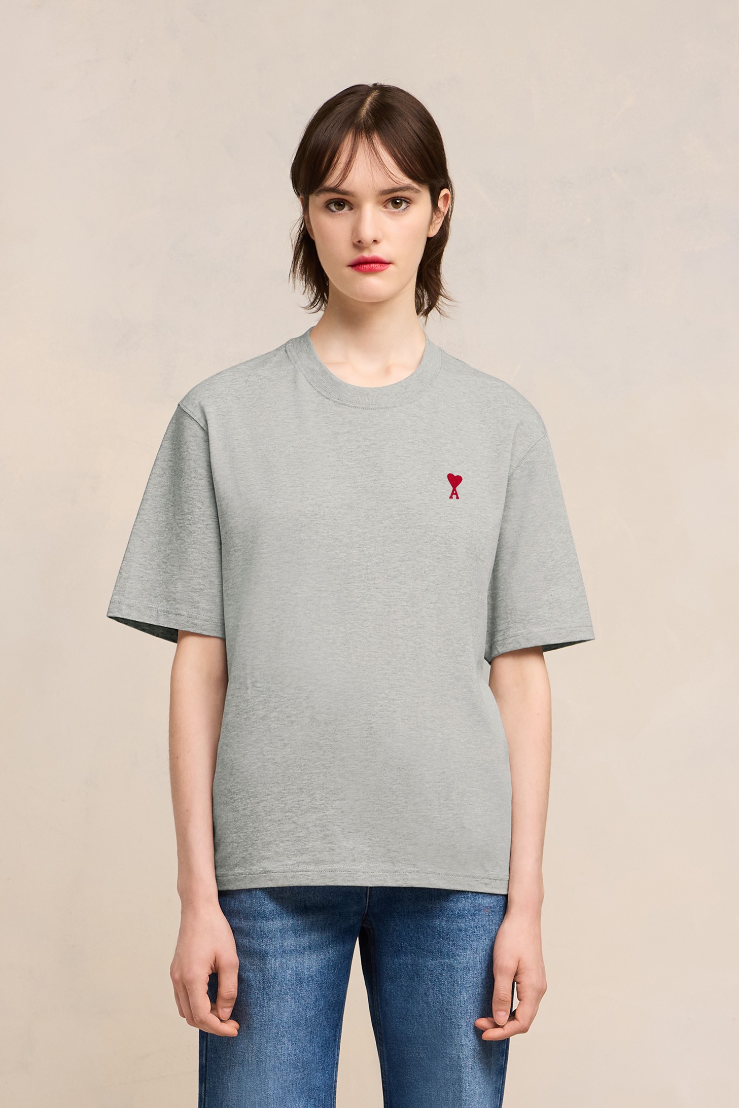 AMI PARIS de Coeur Boxy Fit T-Shirt in Heather Ash Grey S