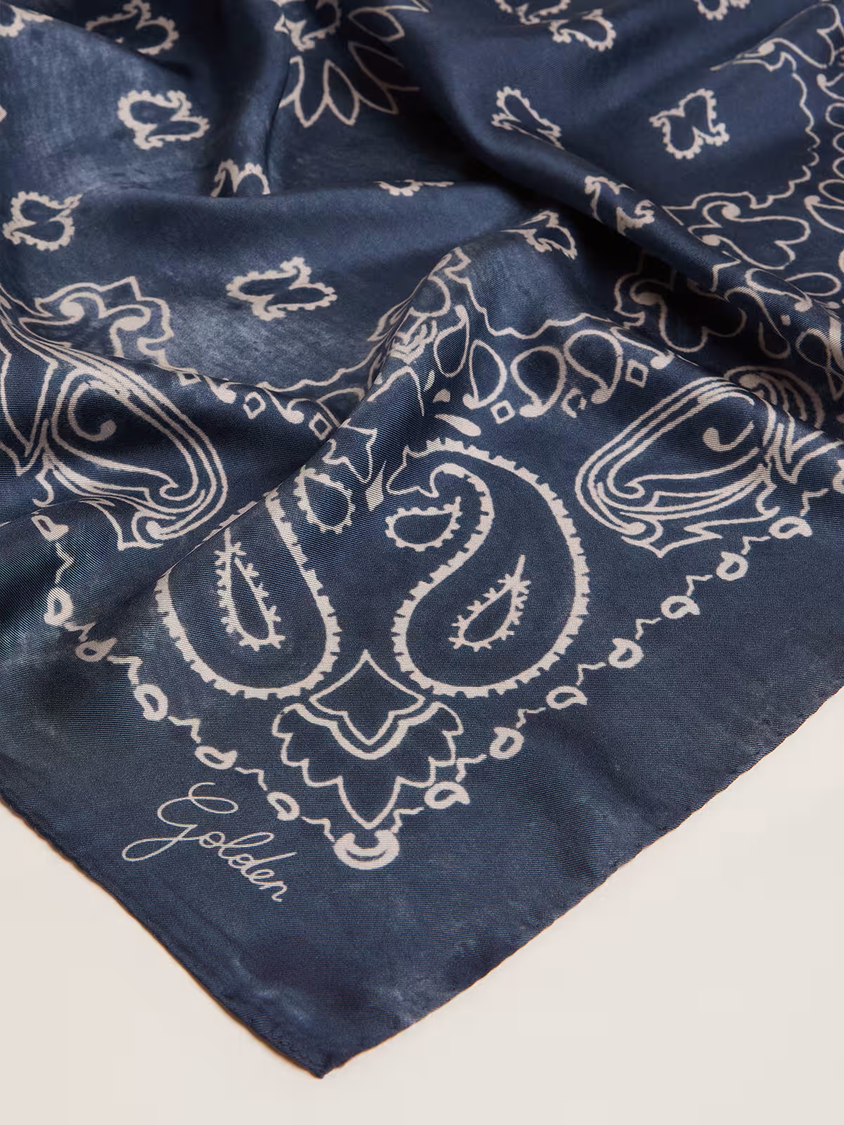 GOLDEN GOOSE Paisley Print Silk Scarf in Navy