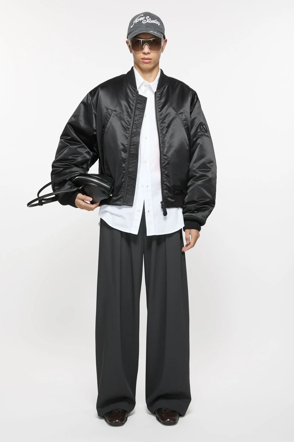 ACNE STUDIOS Shiny Padded Bomber Jacket in Black