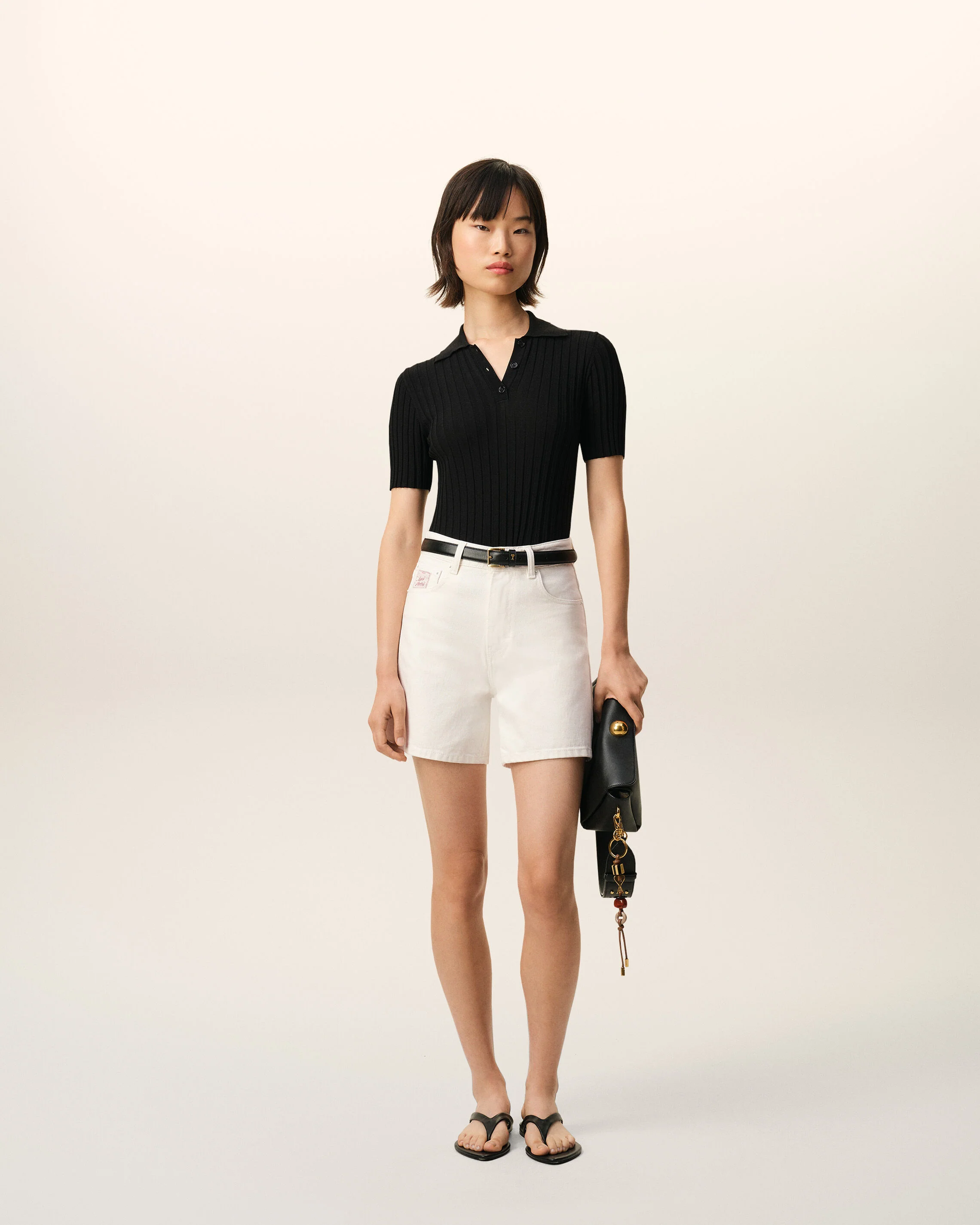 AMI PARIS Cotton Twill Shorts in White Cream