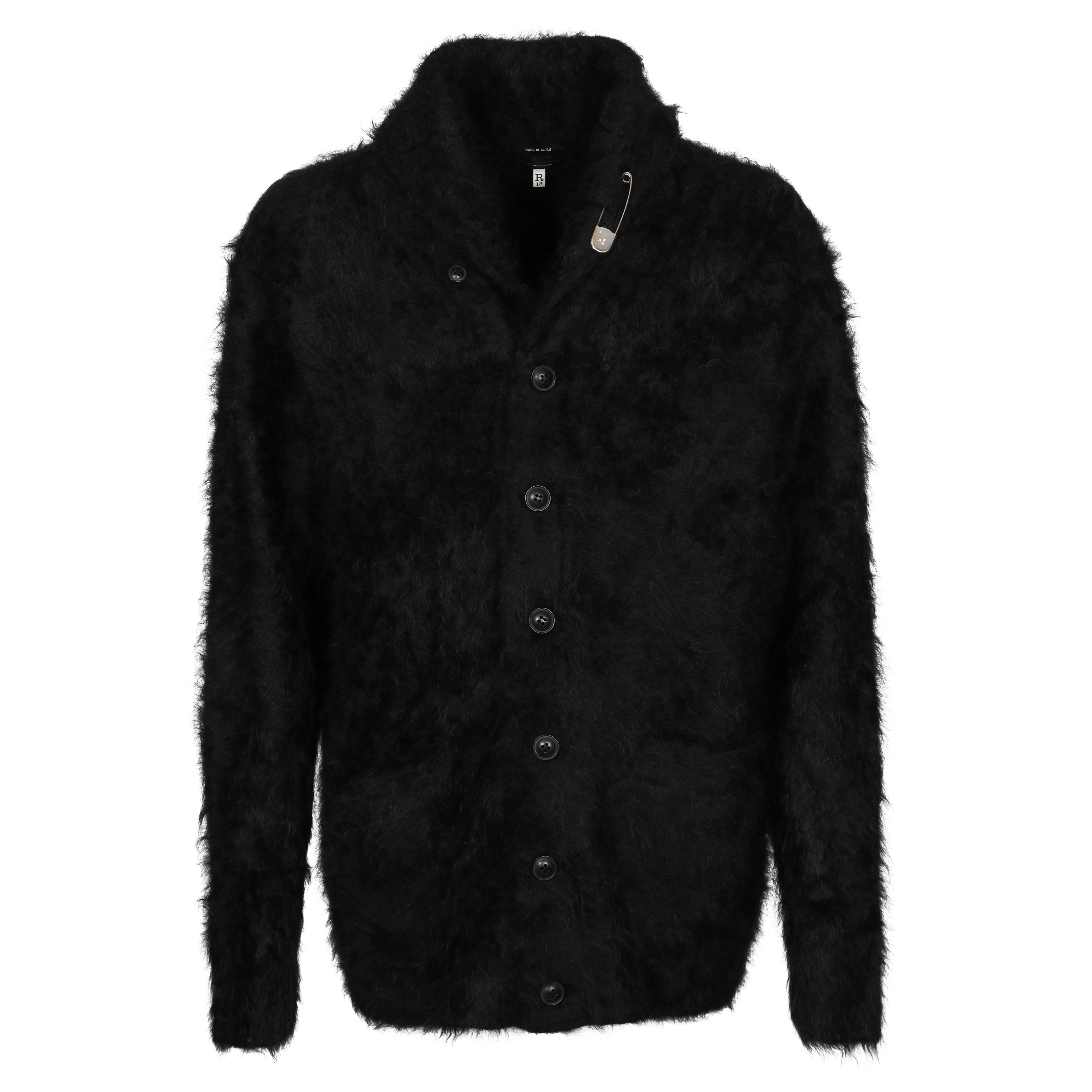 R13 Shawled Distressed Edge Cardigan in Black