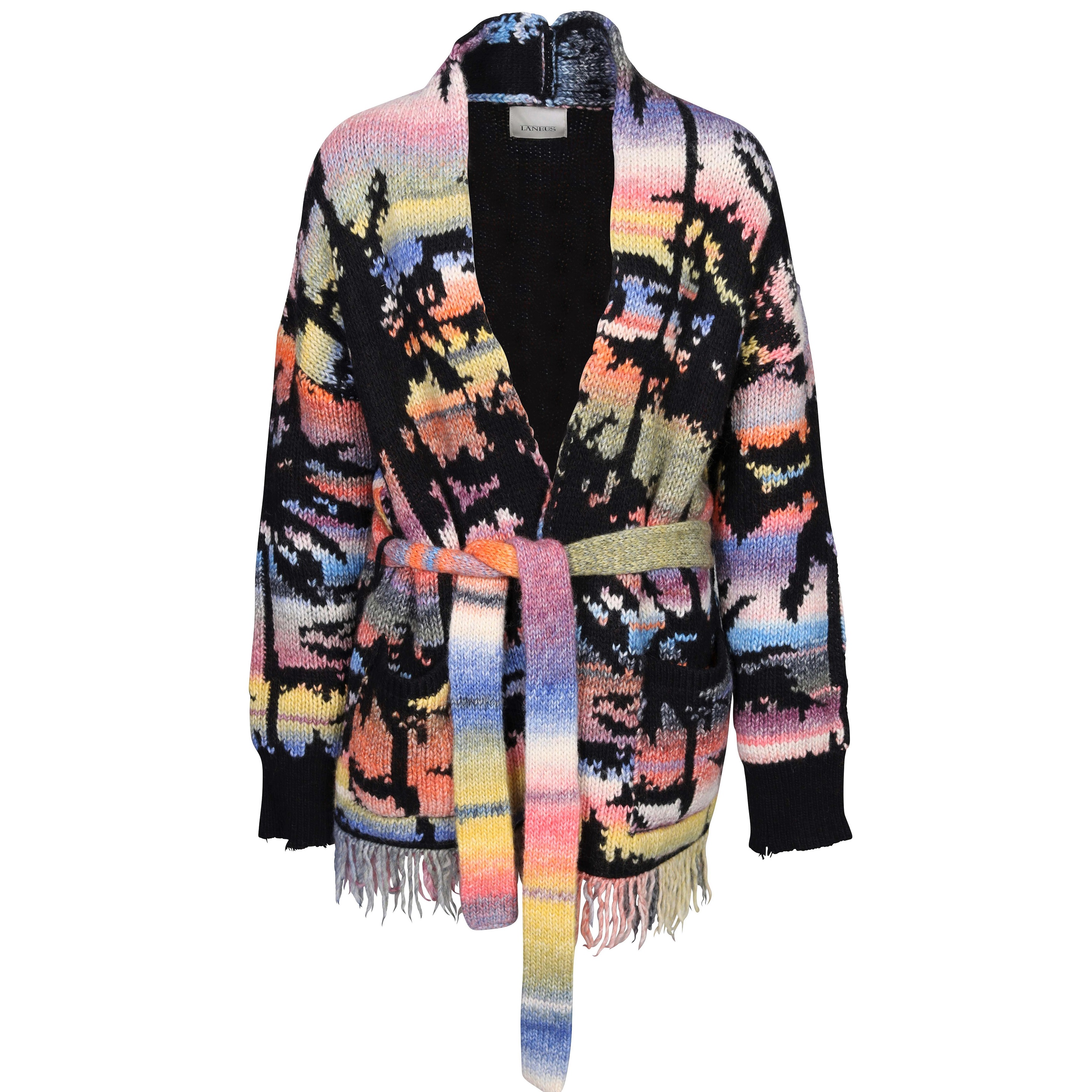 Laneus Knitted Multicolor Palm Cardigan