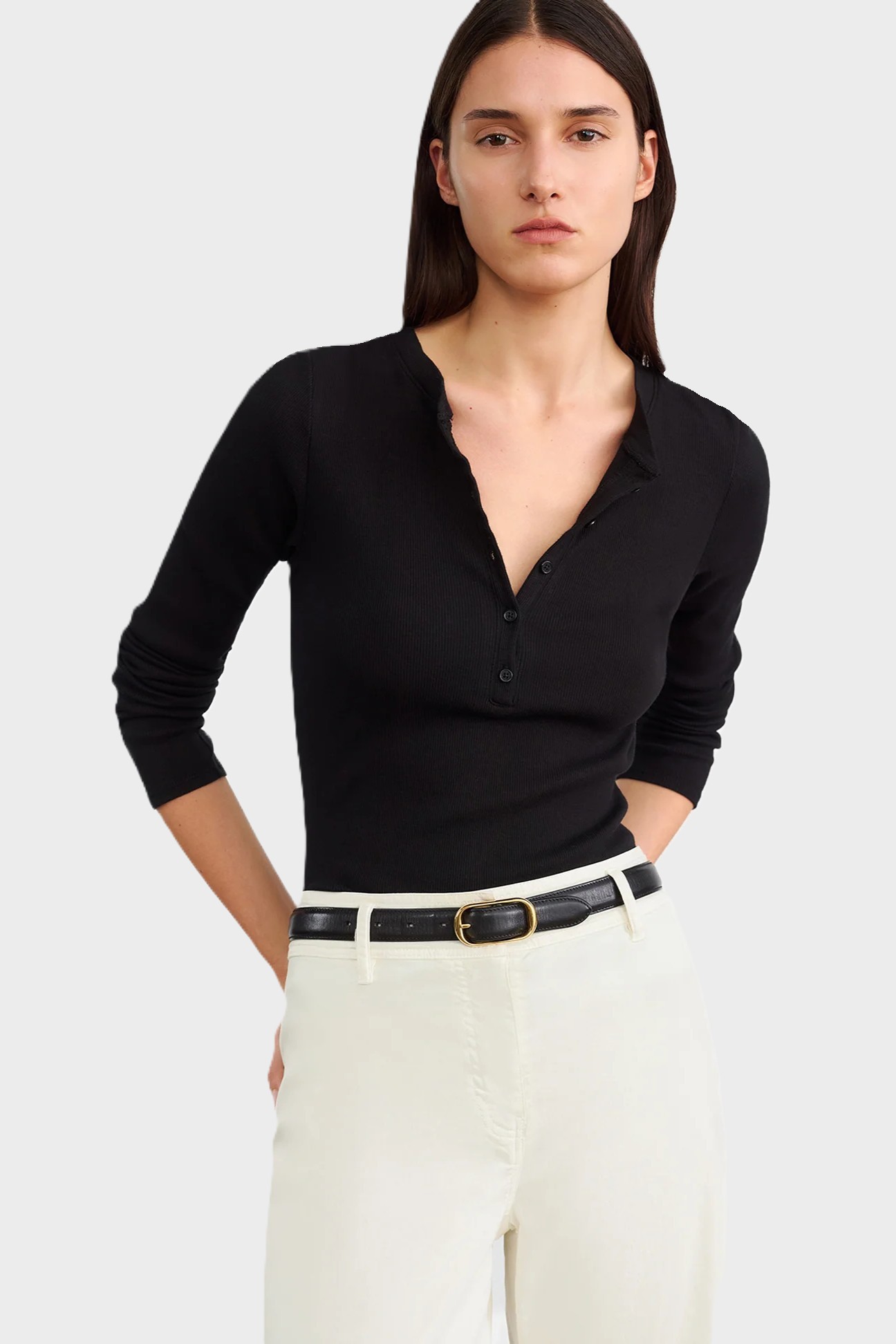 NILI LOTAN Rib Longsleeve in Jet Black