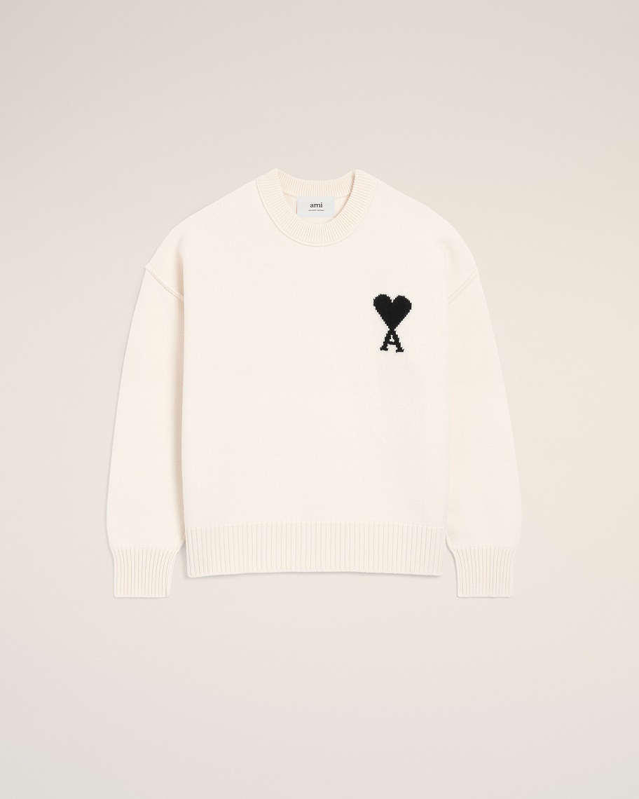 AMI PARIS de Coeur Knit Pullover in Offwhite/Black AMI PARIS de Coeur Knit Pullover in Offwhite/Black