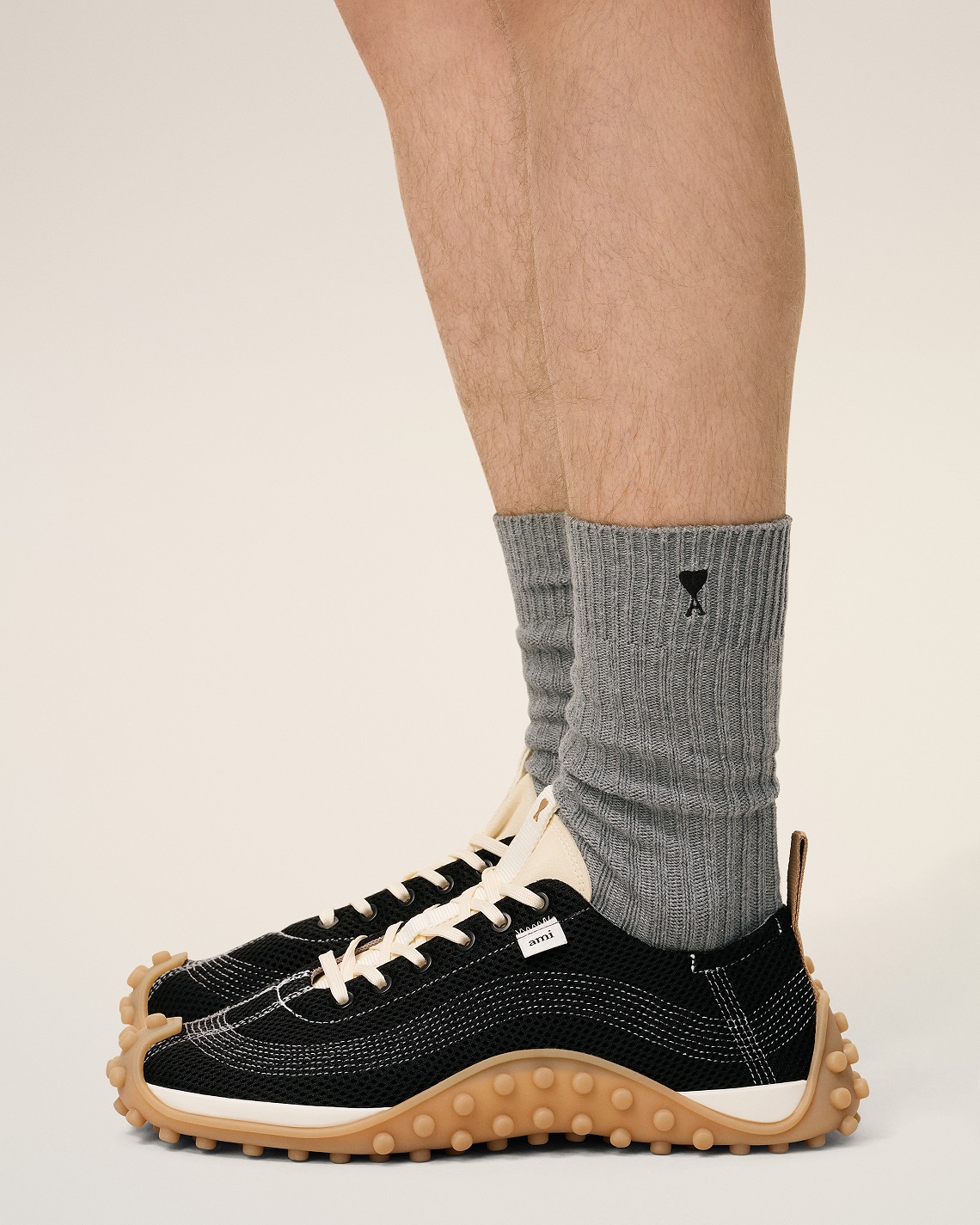 AMI PARIS de Coeur 3 Pack Socks in Off White/Black/Grey/Black Logo