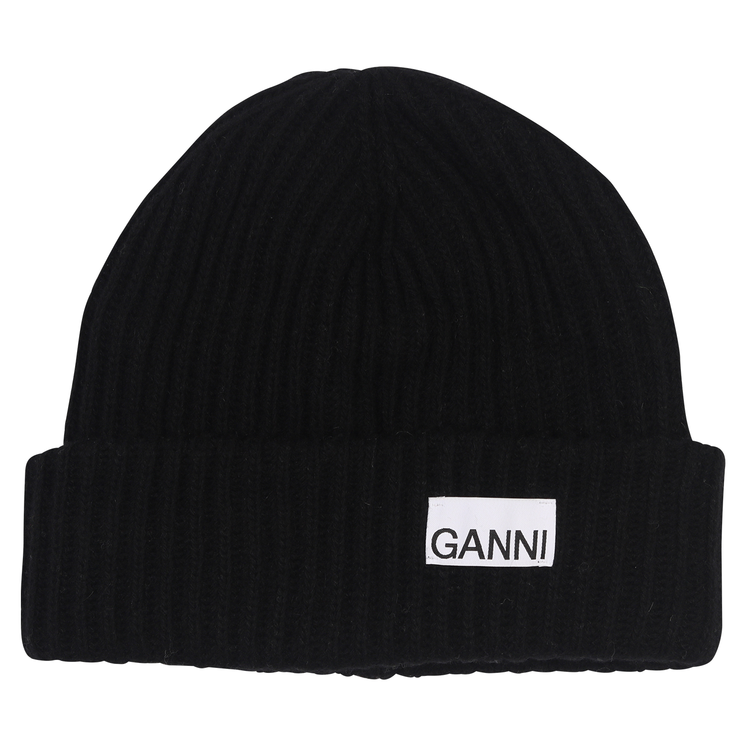 Ganni Recycled Wool Knit Beanie in Black