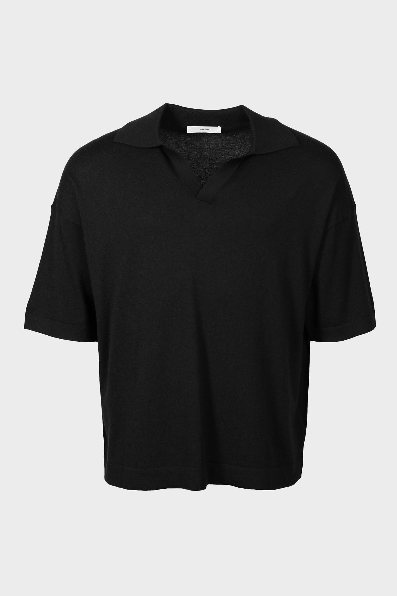 YACAIA Cotton/Cashmere Polo Shirt in Black