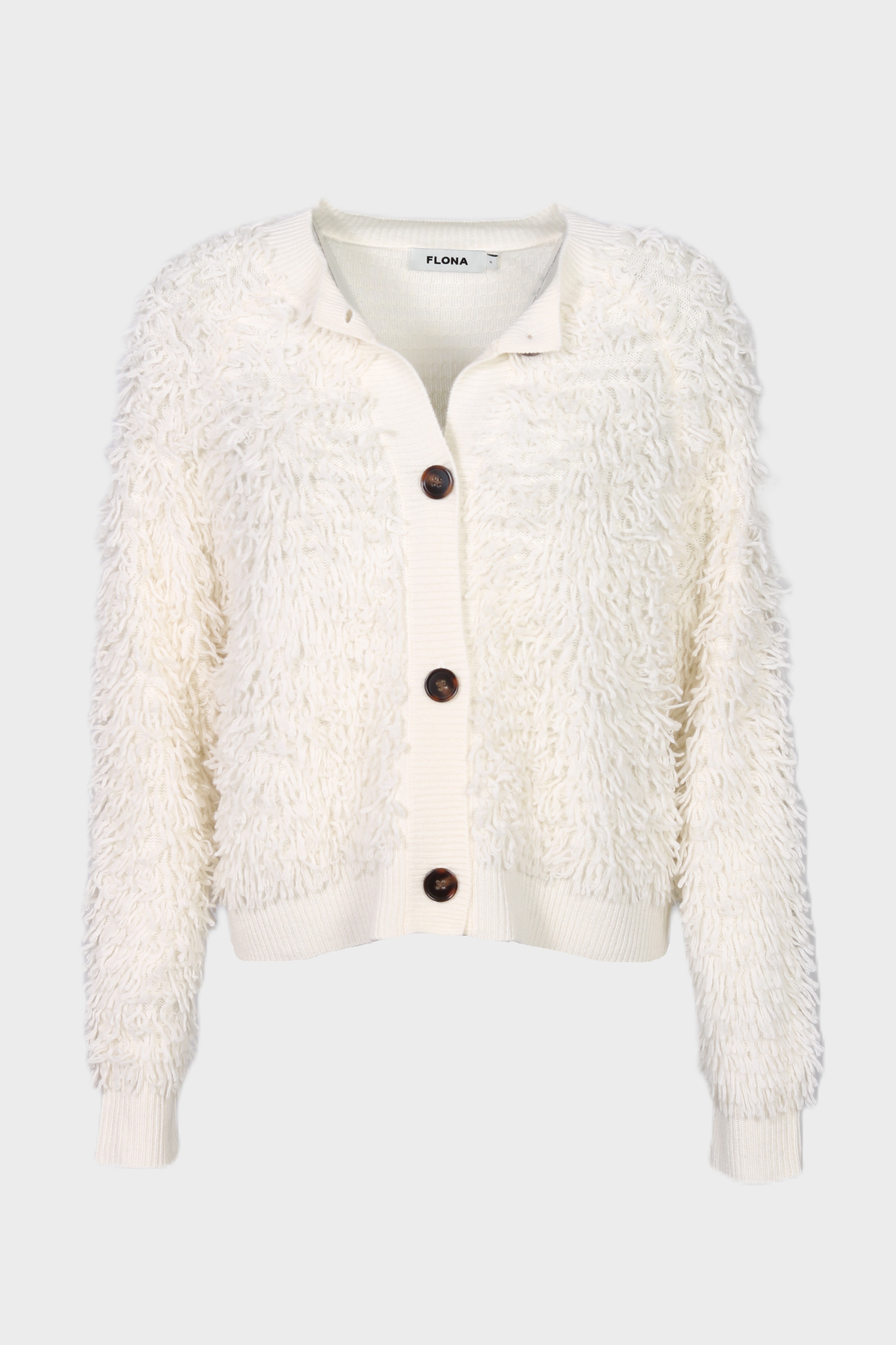 FLONA Cashmere Fringe Cardigan in Cream