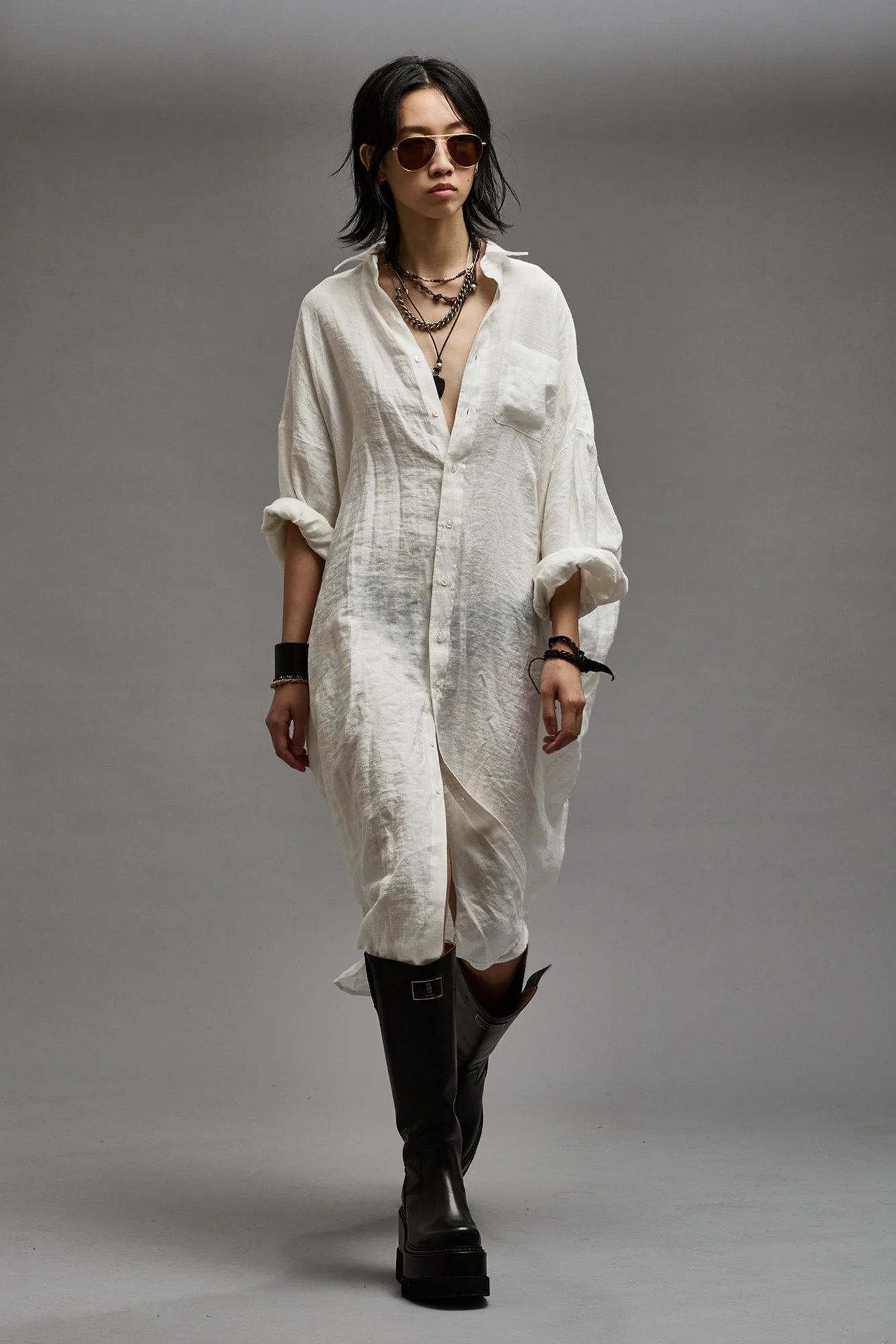 R13 Jumbo Shirt Dress in White