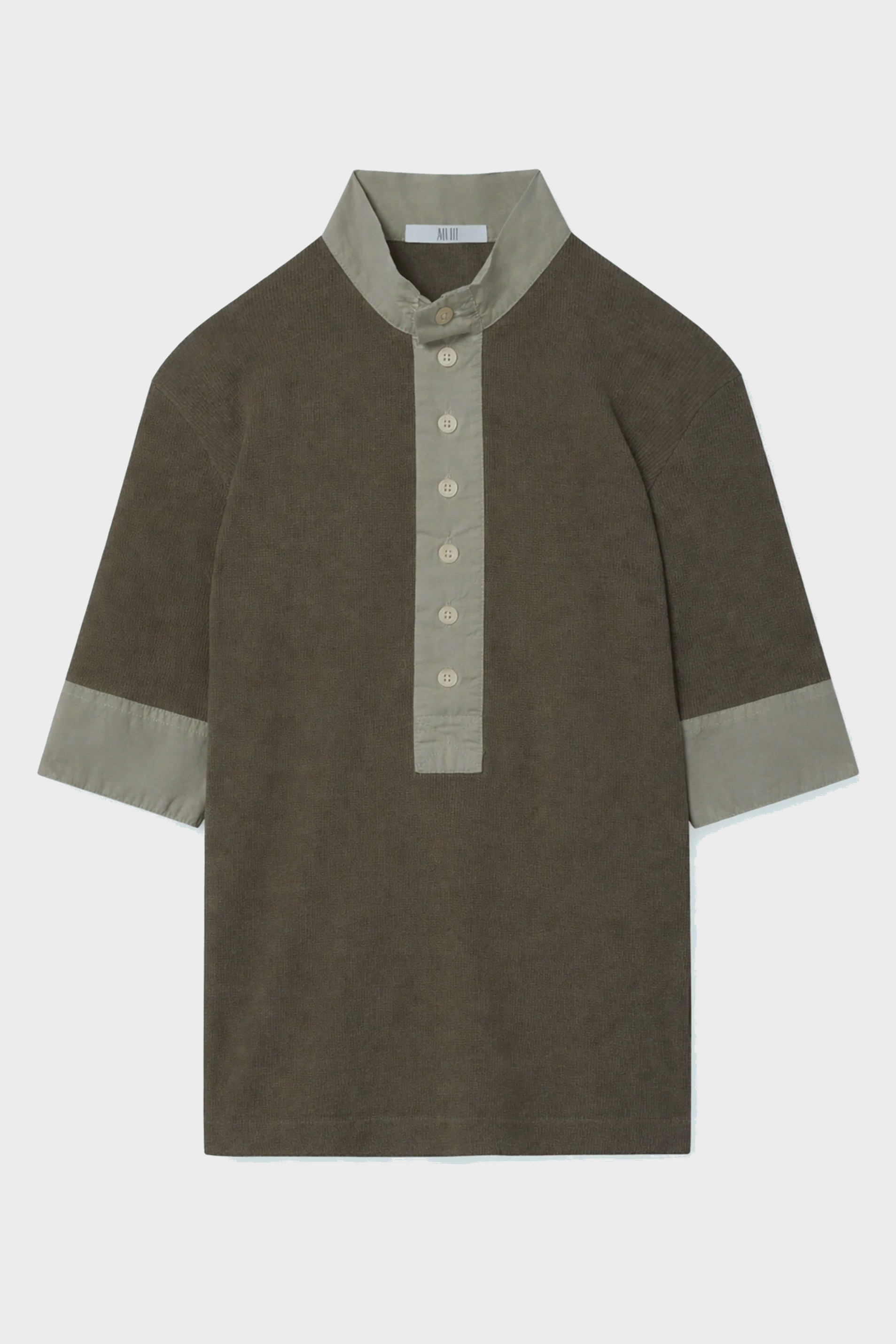 ALL III Maria Rib Henley T-Shirt in Army Green