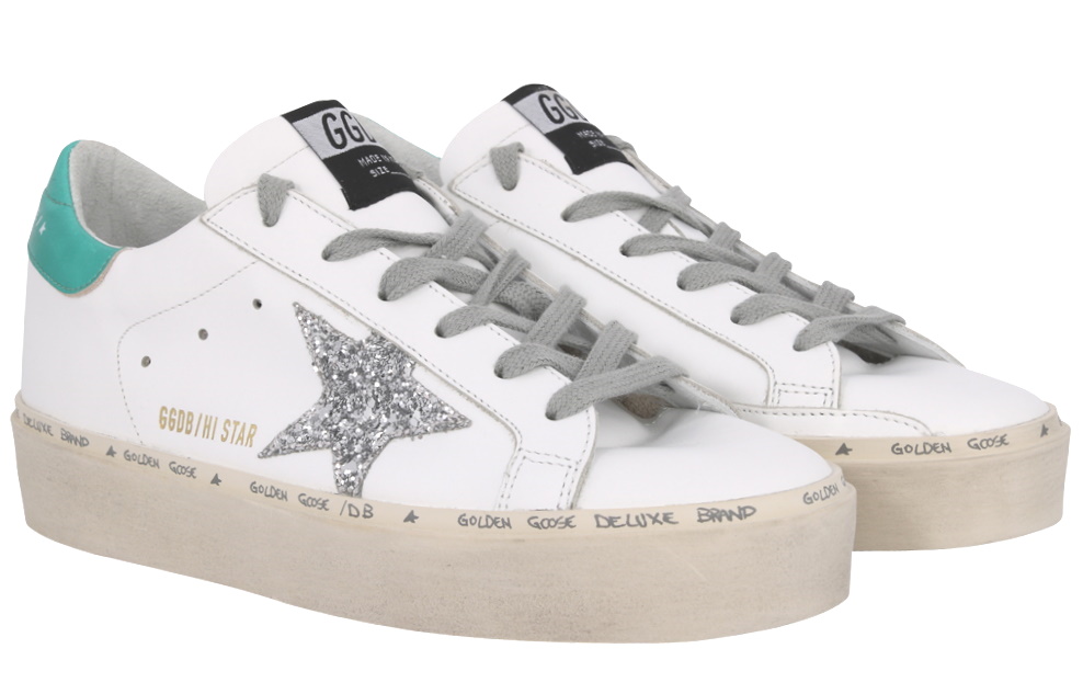 Golden Goose Sneaker Hi Star Leather Upper Glitter Star Laminated Heel 40