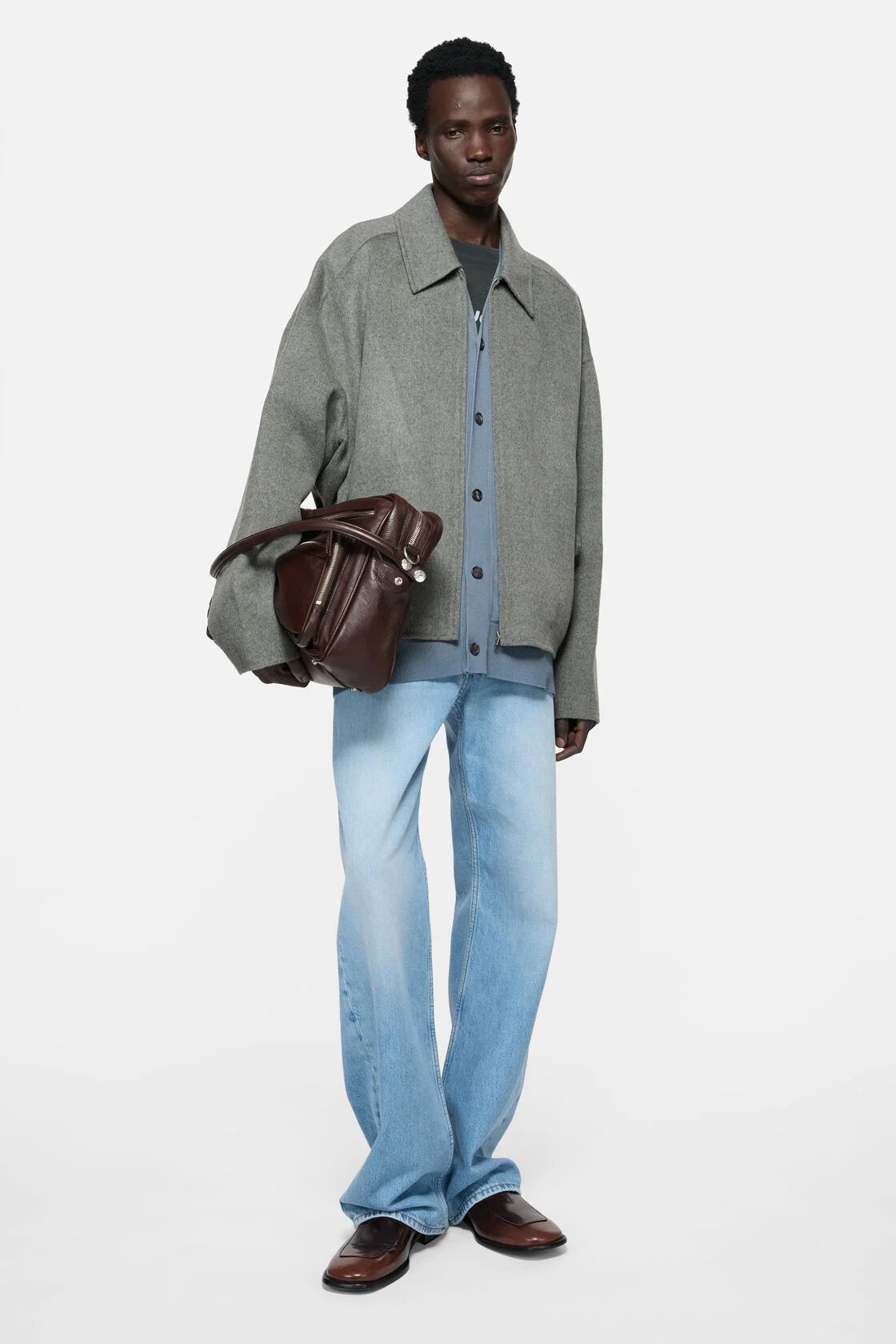 ACNE STUDIOS Boxy Fit Wool Jacket in Vintage Grey Melange