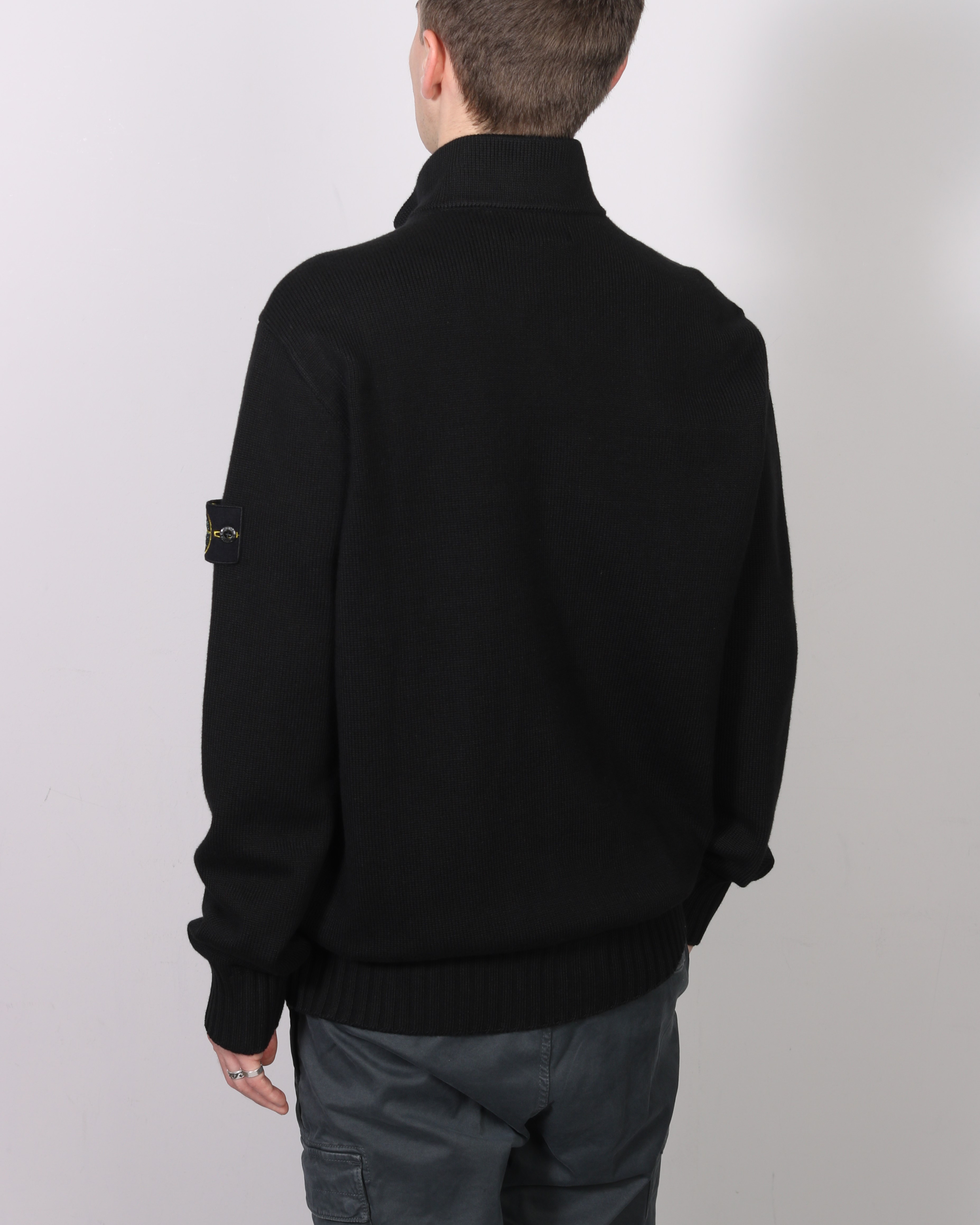 STONE ISLAND Soft Cotton Knit Cardigan in Black