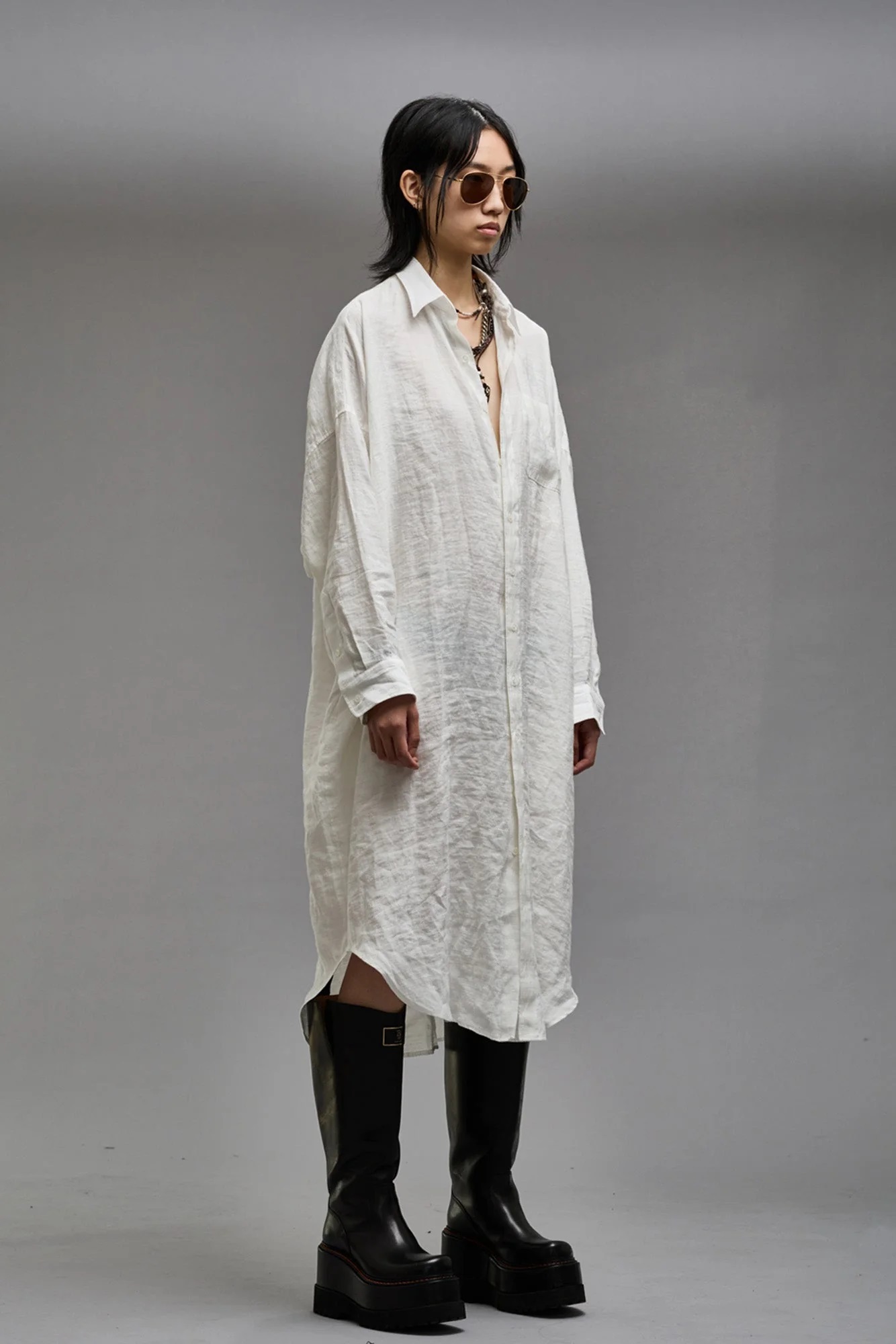 R13 Jumbo Shirt Dress in White