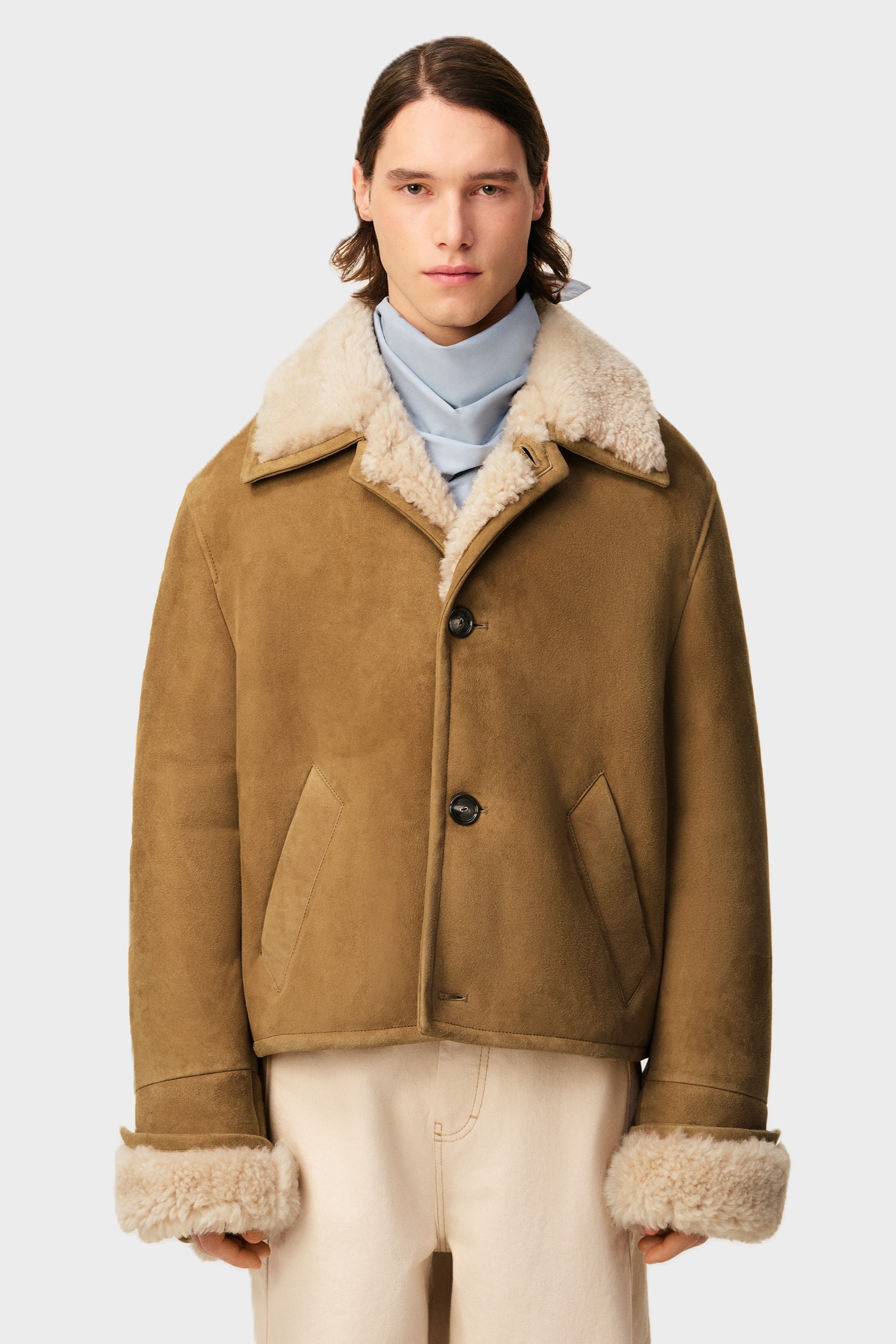 AMI PARIS Shearling Jacket in Camel