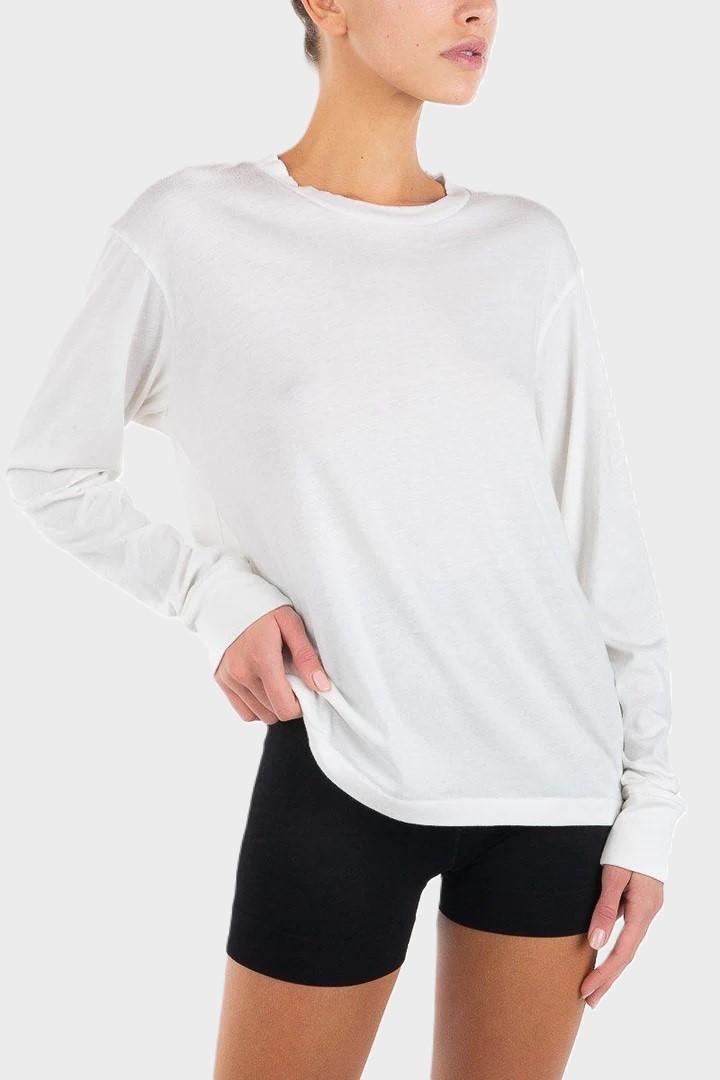 ÉTERNE Long Sleeve Boyfriend Tee in Ivory XL