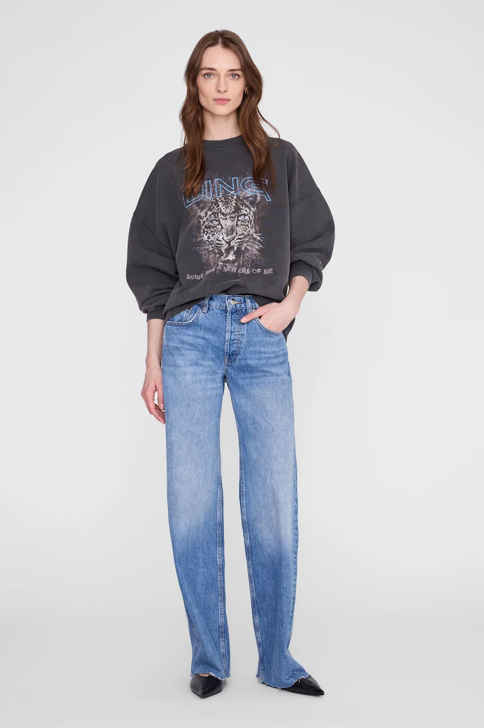 ANINE BING Miles Leo Muse Oversized Sweatshirt in Washed Black