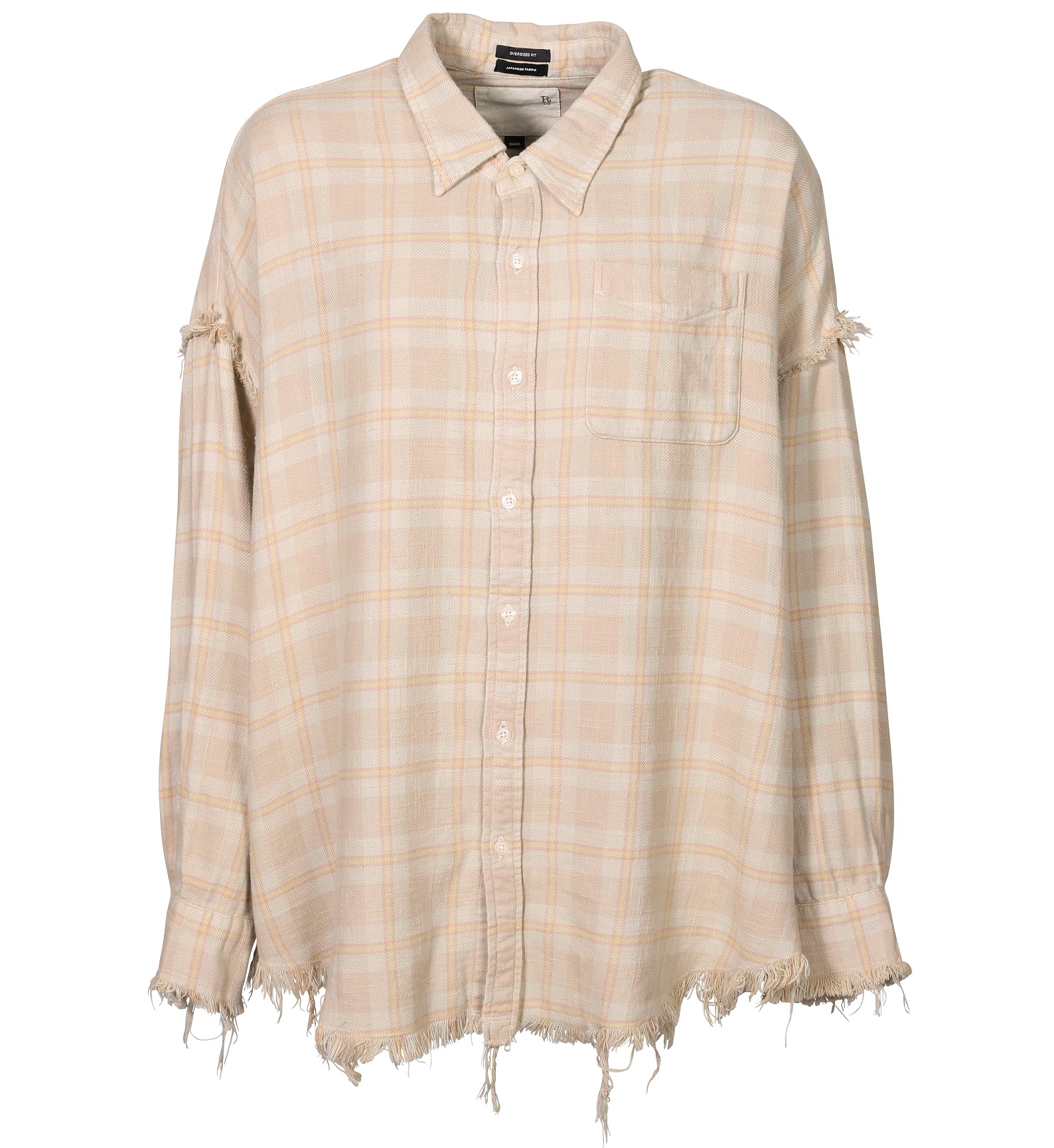 R13 Shredded Seam Shirt in Khaki Overdye Plaid