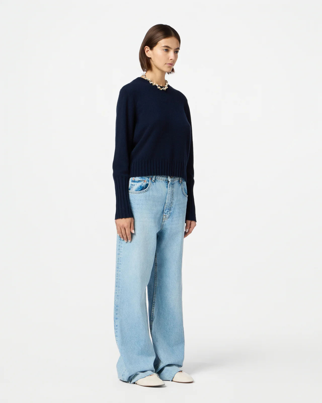 GUEST IN RESIDENCE Shrunken Crewneck Sweater in Midnight L