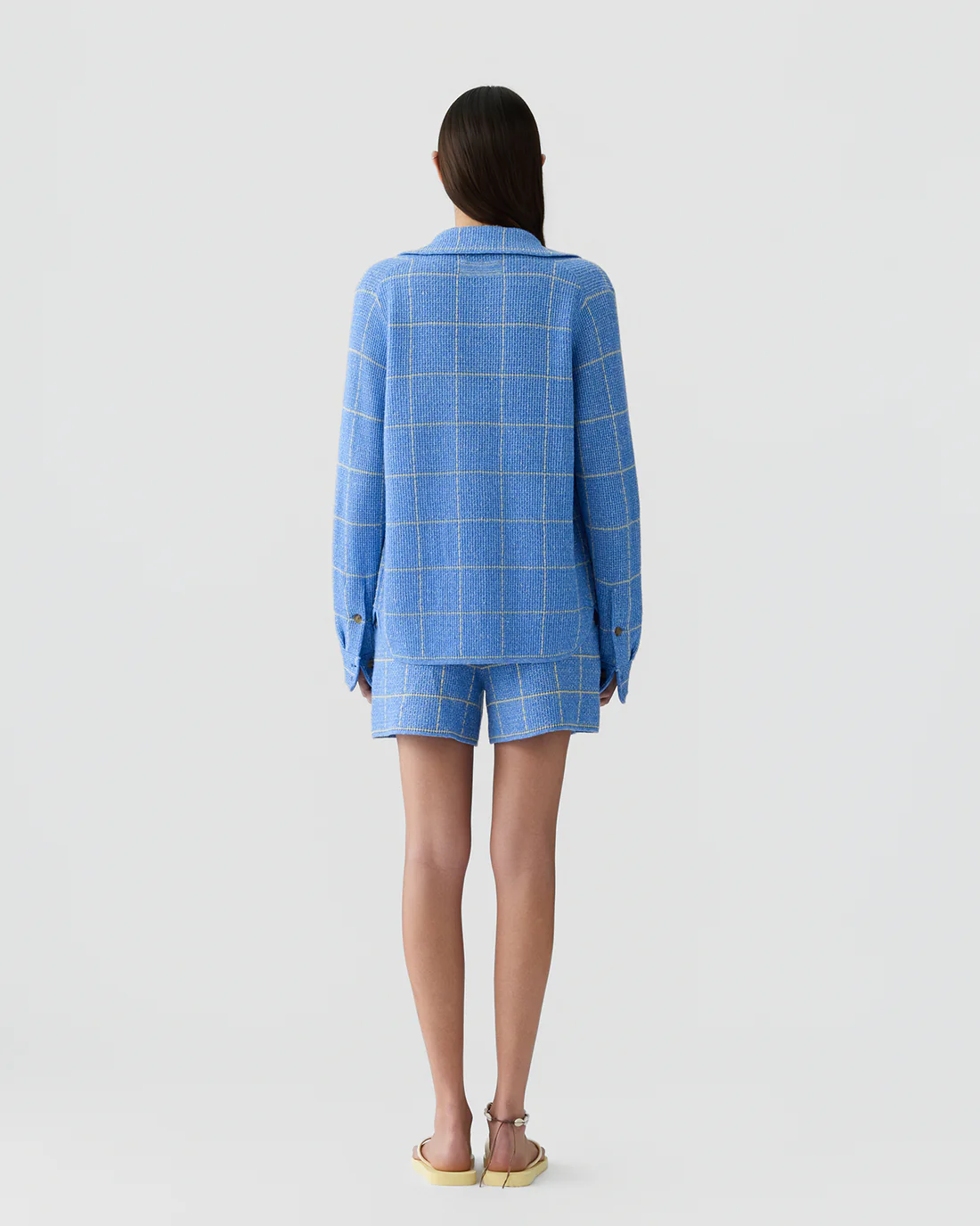 GUEST IN RESIDENCE Dylan Plaid Cashmere/Linen Shirt in Blue/Butter