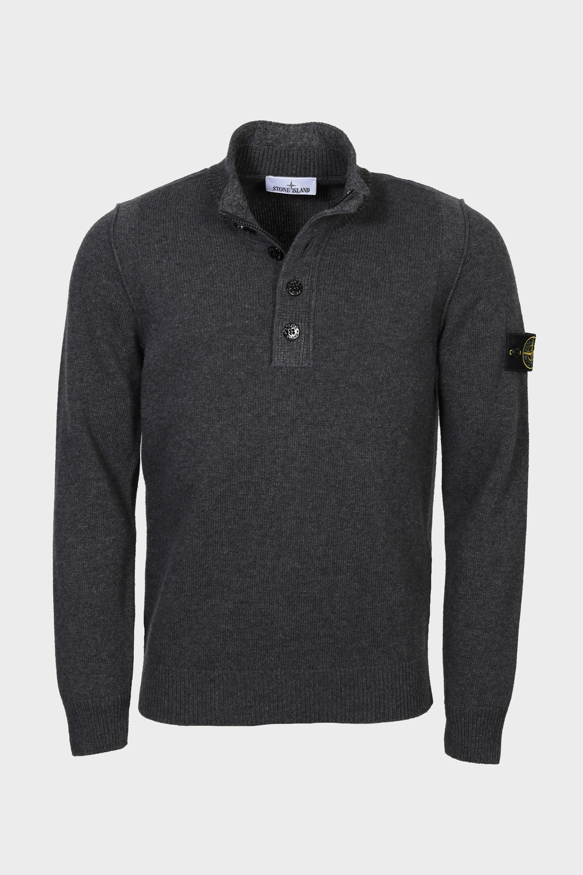 STONE ISLAND Heavy Knit Half Zip Pullover in Dark Grey Melange