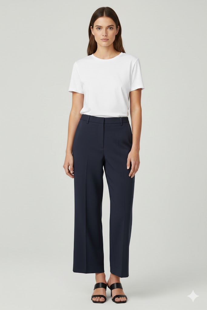 NINE:INTHE:MORNING Magda Cropped Bootcut Pant in Navy