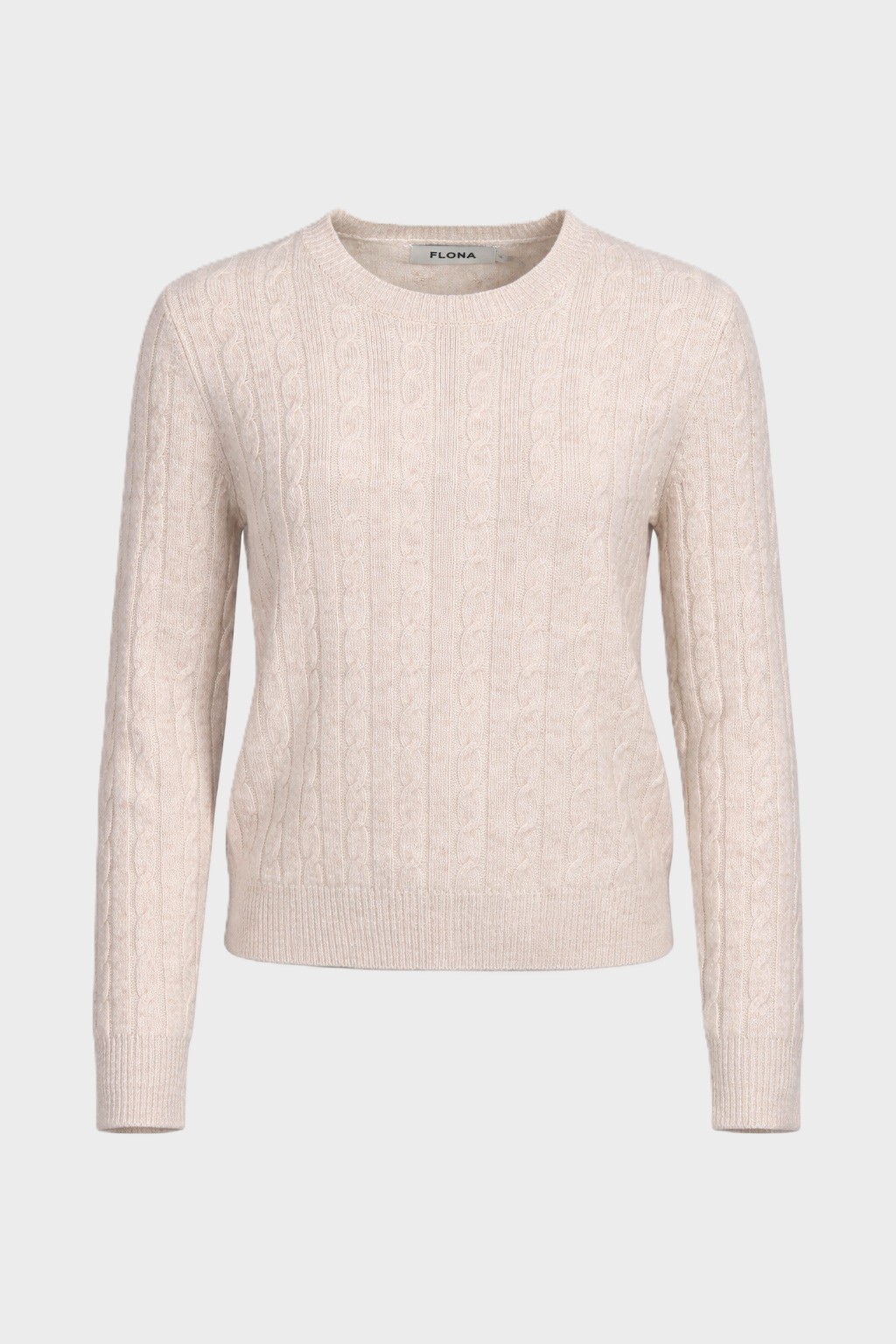 FLONA Cashmere Cable-Knit Sweater in Light Beige Melange L