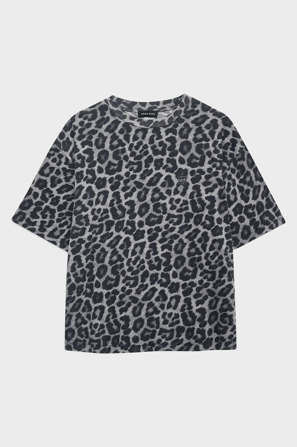 ANINE BING Relaxed Boxy Fit T-Shirt in Grey Leopard
