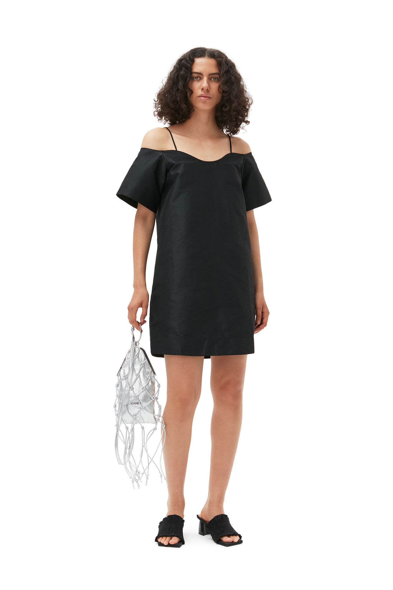 GANNI Taffeta Mini Dress in Black 34