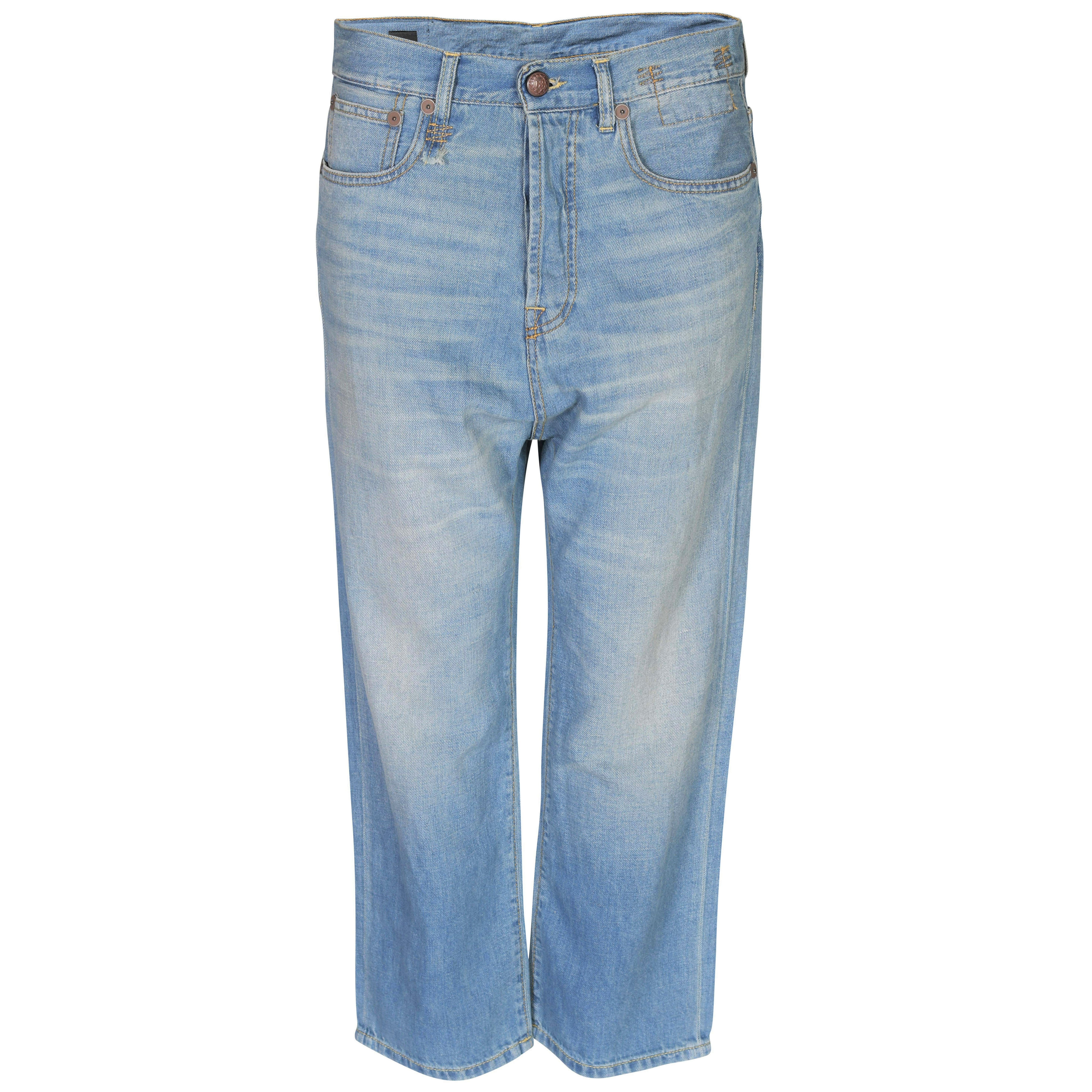 R13 Tailored Drop Jeans in Cliff Linen Indigo