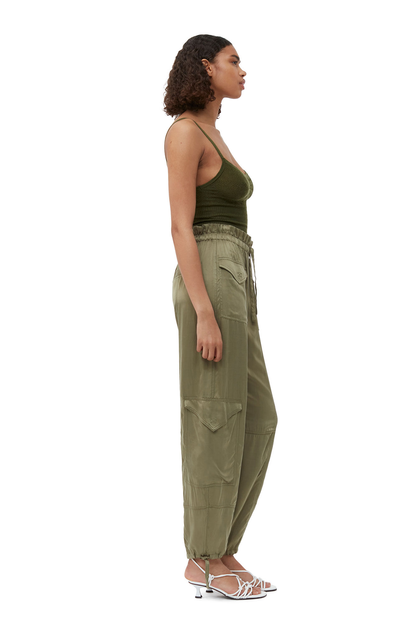 GANNI Washed Satin Pant in Aloe 38