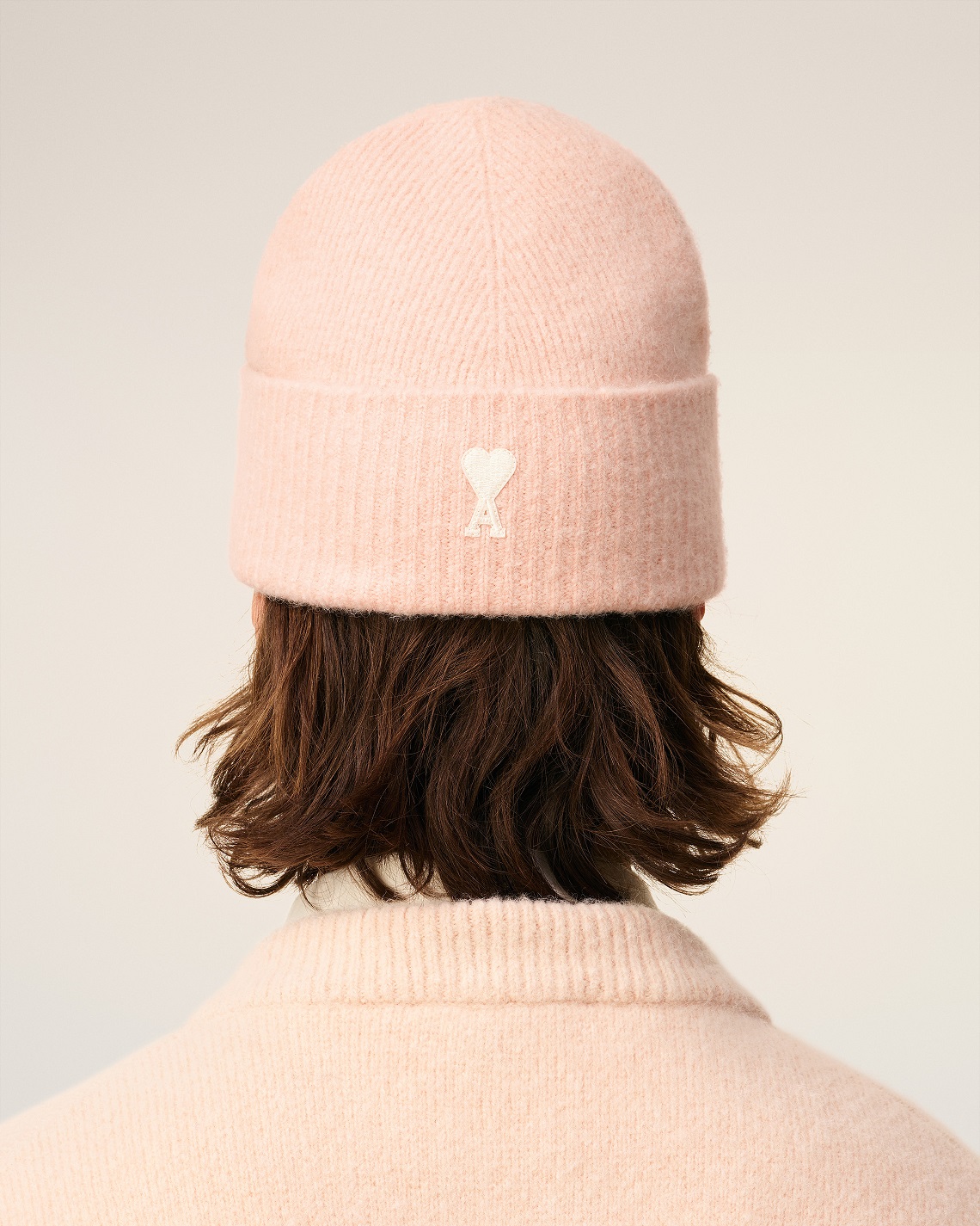 AMI PARIS de Coeur Beanie in Powder/Off White AMI PARIS de Coeur Beanie in Powder/Off White