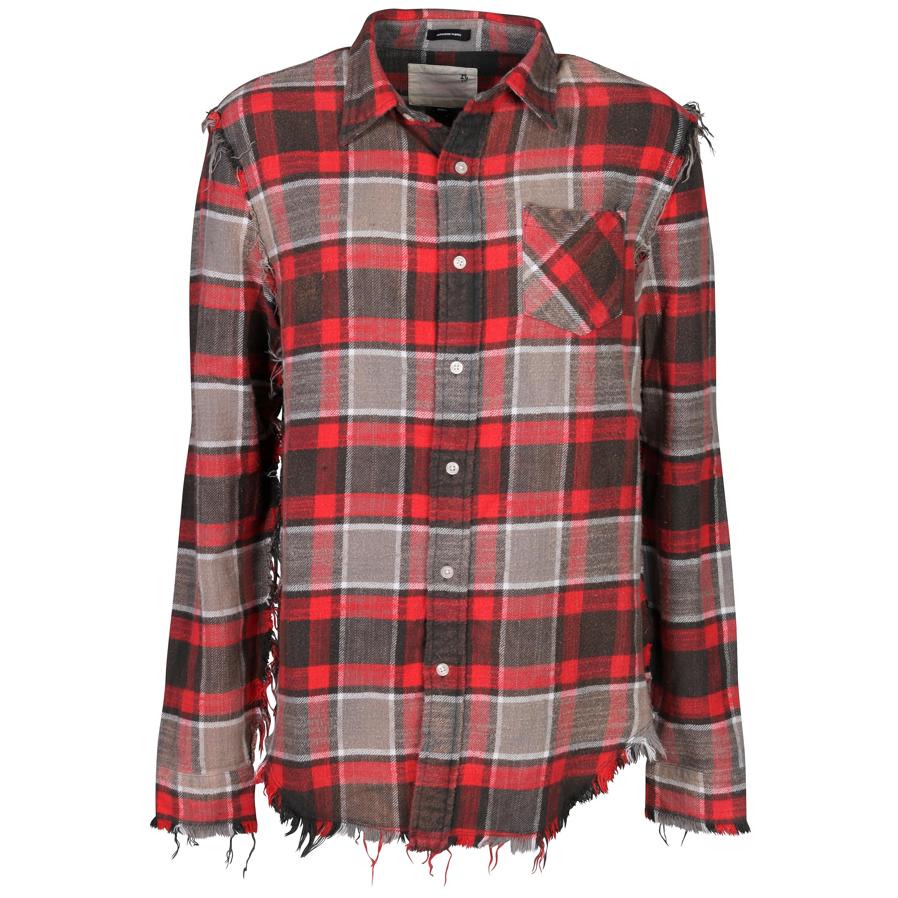 R13 Shredded Seam Shirt Red Check S