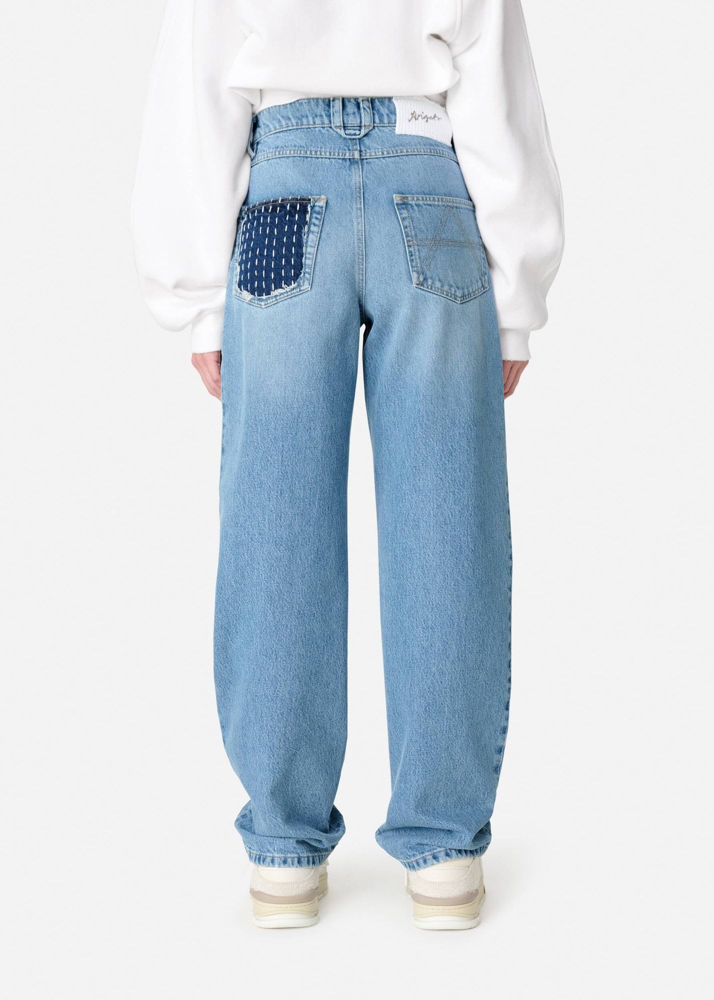 AXEL ARIGATO Patchwork Relaxed Jeans in Light Blue 29