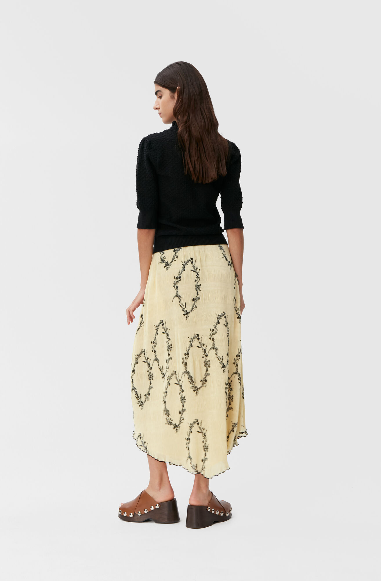 Ganni Pleated Georgette Maxi Skirt in Floral Shadow Flan 36