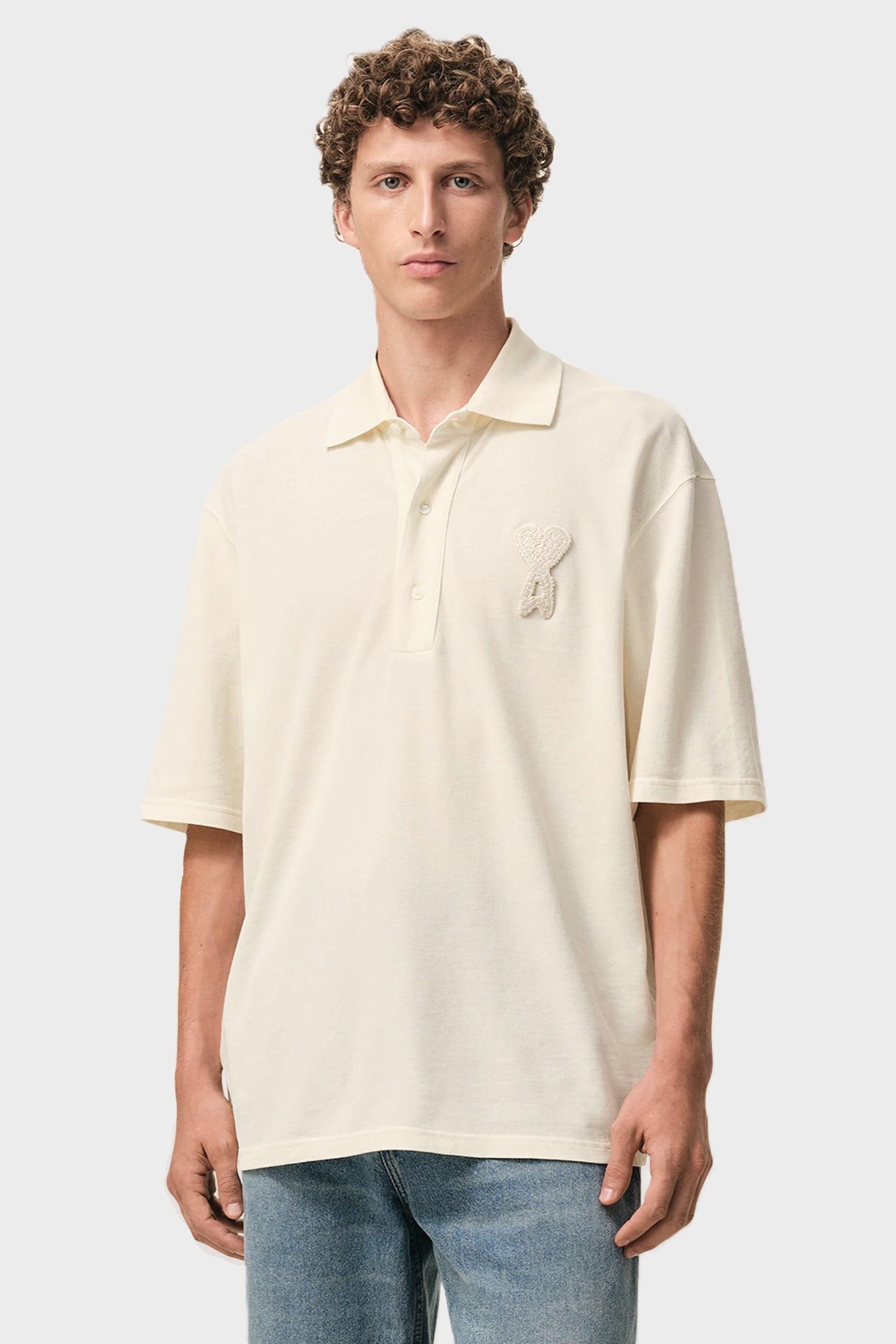 AMI PARIS de Coeur Polo Shirt in White Cream