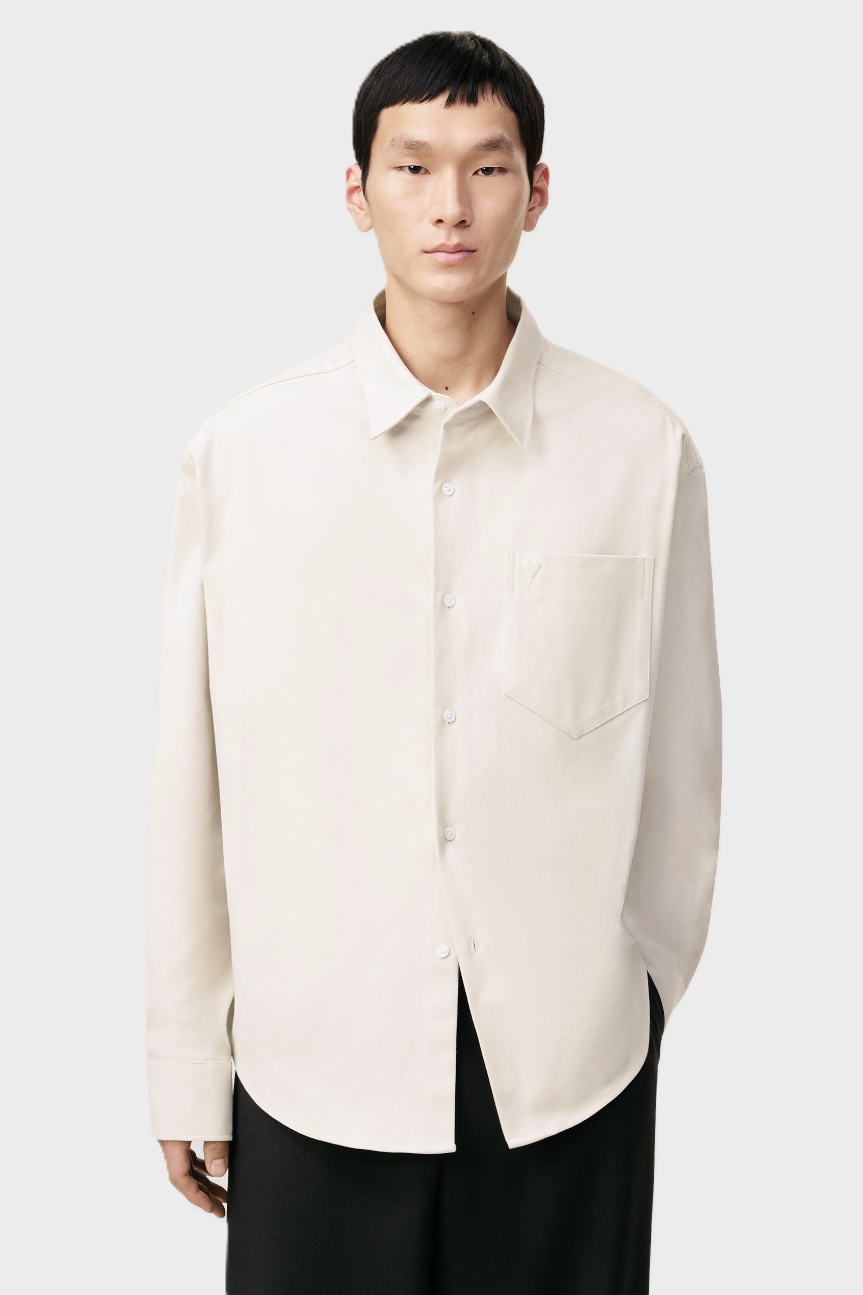 AMI PARIS de Coeur Boxy Fit Brushed Cotton Shirt in Light Ivory