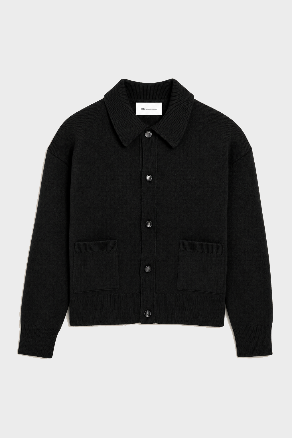 AMI PARIS Shirt Collar Heavy Knit Cardigan in Black